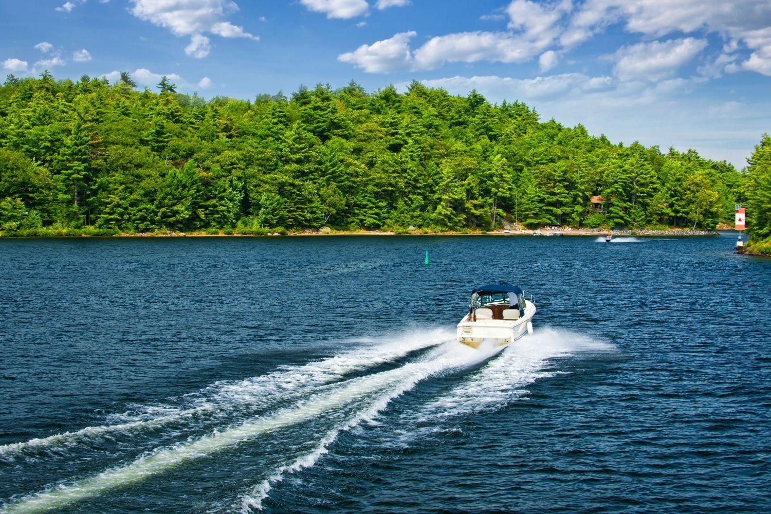 Family in a boat out on the lake