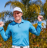 father on father's day golfing in UPF clothing