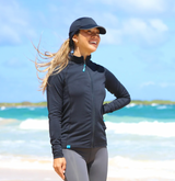woman in a winter UPF 50+ fleece jacket