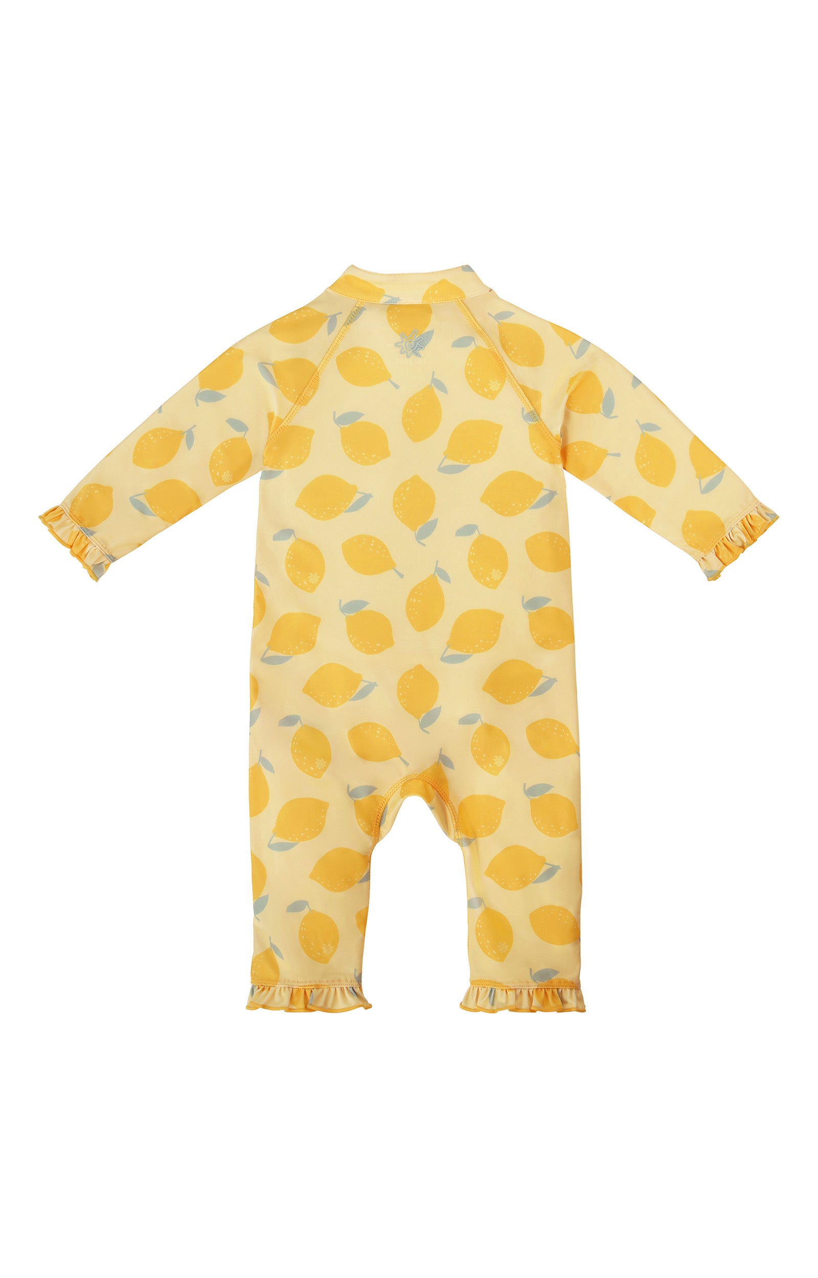 back view of baby girls one piece sun & swim suit in lemonade stand|lemonade-stand