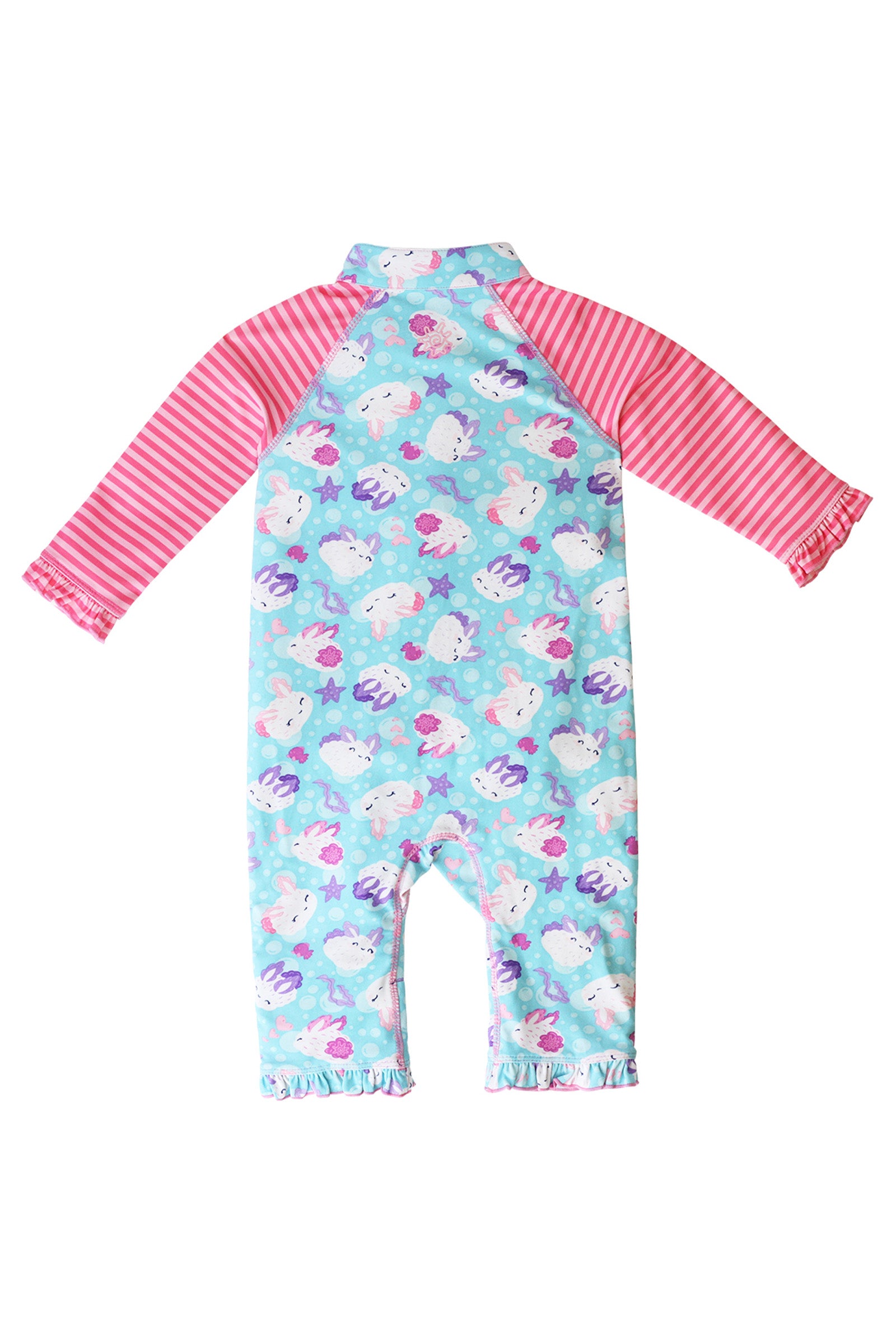 back of the baby girls long-sleeve swimsuit in sea bunnies