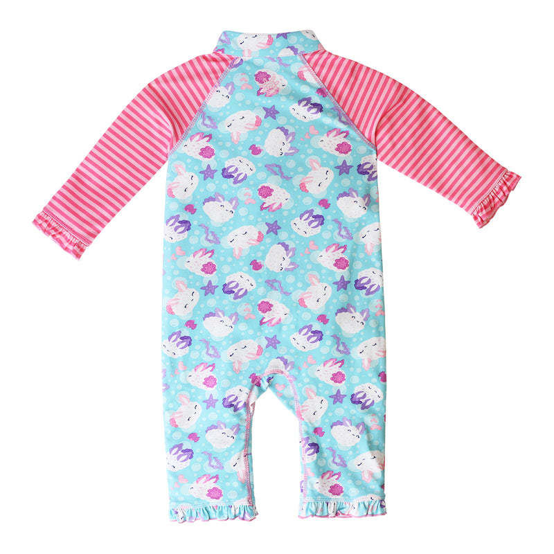 back of the baby girls long-sleeve swimsuit in sea bunnies|sea-bunny-stripes