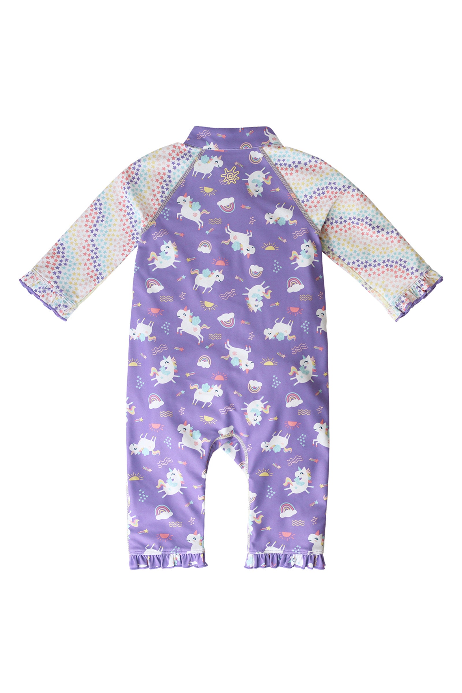 back of the baby girls long-sleeve swimsuit in soaring unicorns