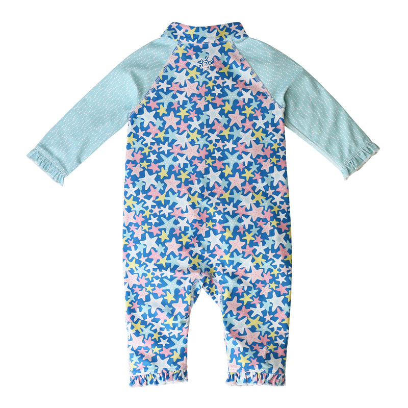 back of the baby girls long-sleeve swimsuit in starfish party|starfish-party