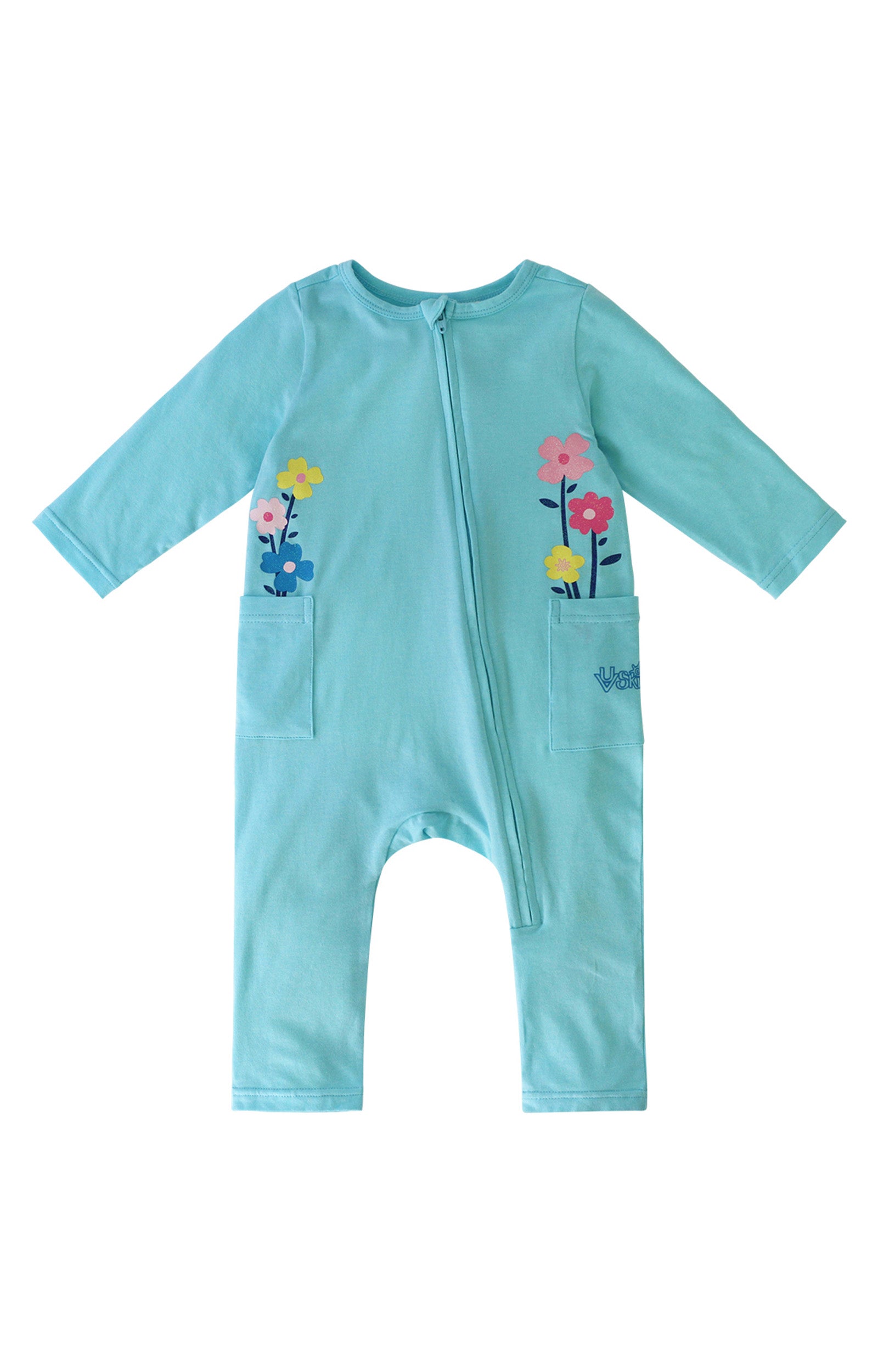 Baby girl's long sleeve everyday romper in glitter blossom|glitter-blossoms