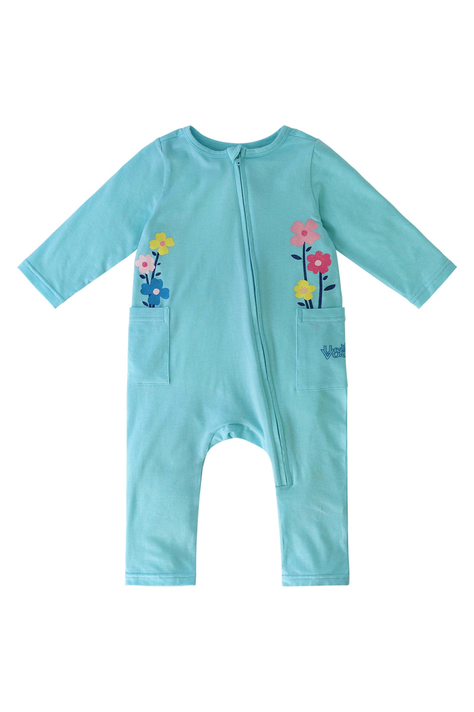 Baby girl's long sleeve everyday romper in glitter blossom|glitter-blossoms