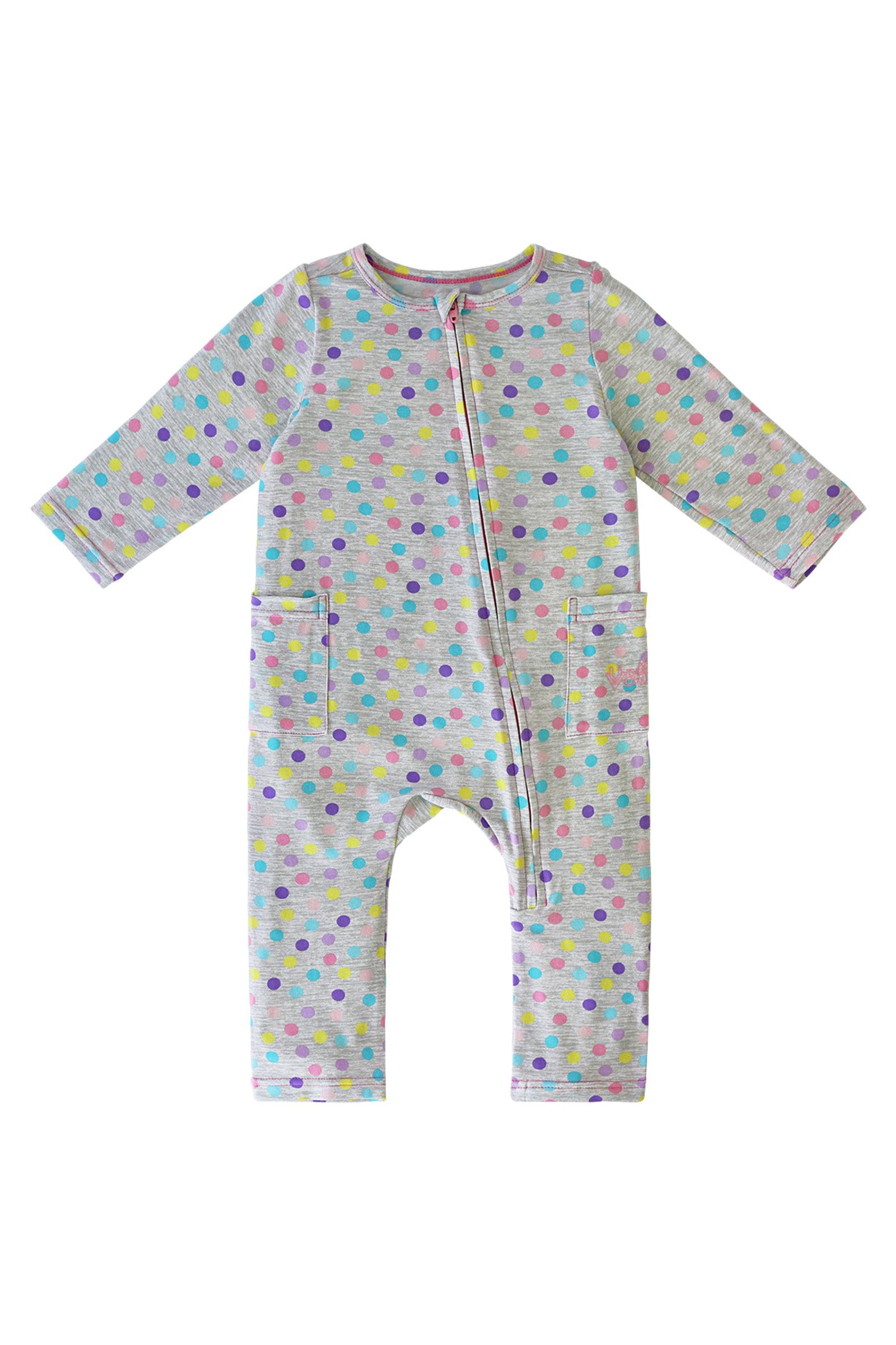 baby girl's long sleeve everyday romper in rainbow sprinkles|rainbow-sprinkles