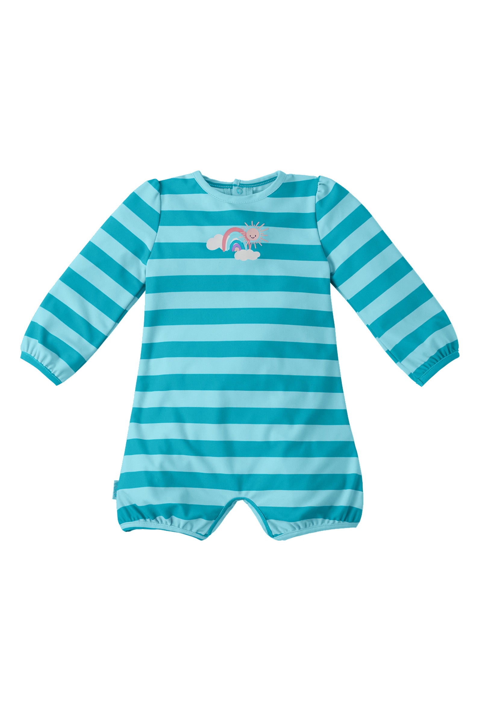 baby girl's one-piece swimsuit in aquamarine sun stripe
