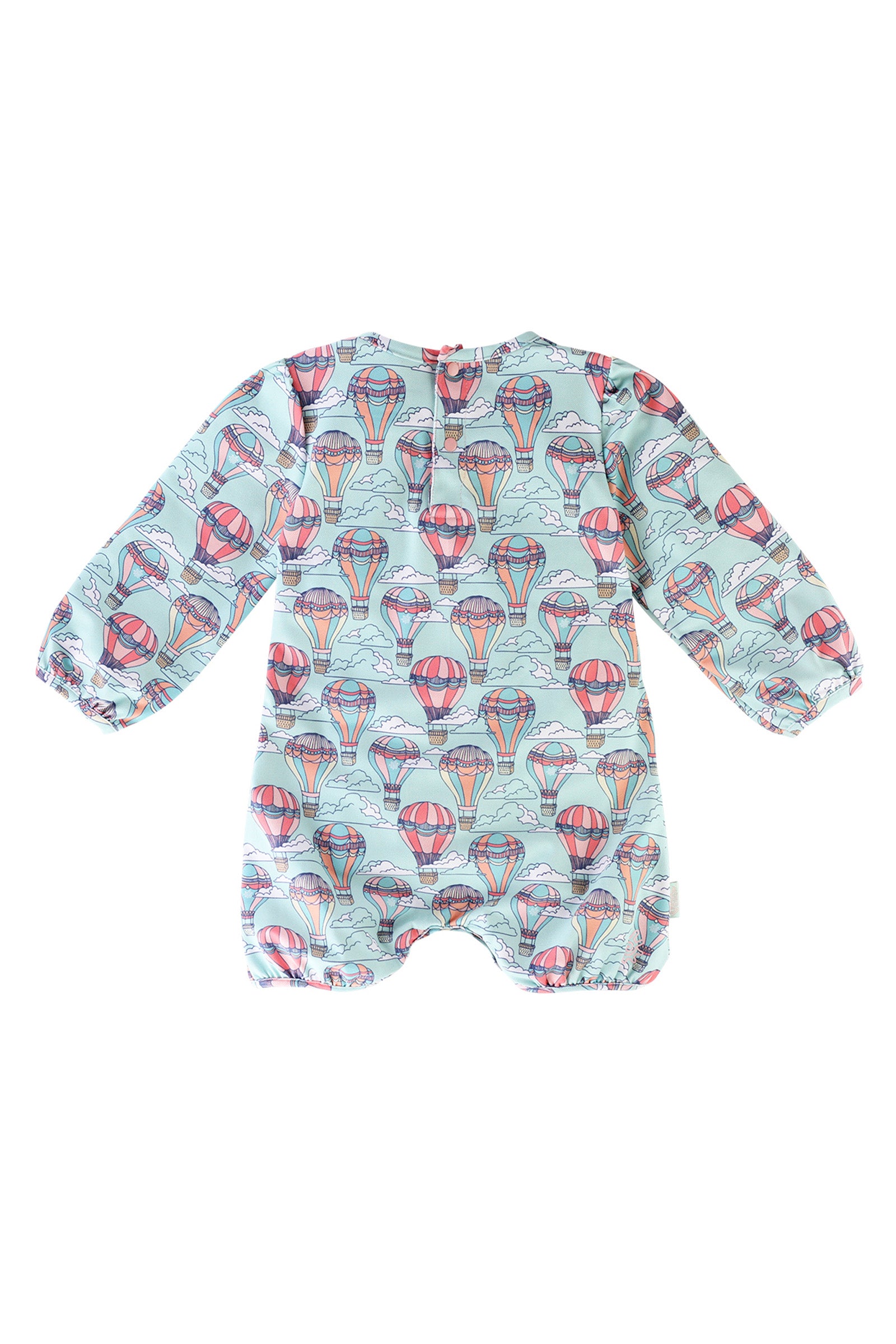 back of UV Skinz's baby girl's one-piece swimsuit in balloon chase