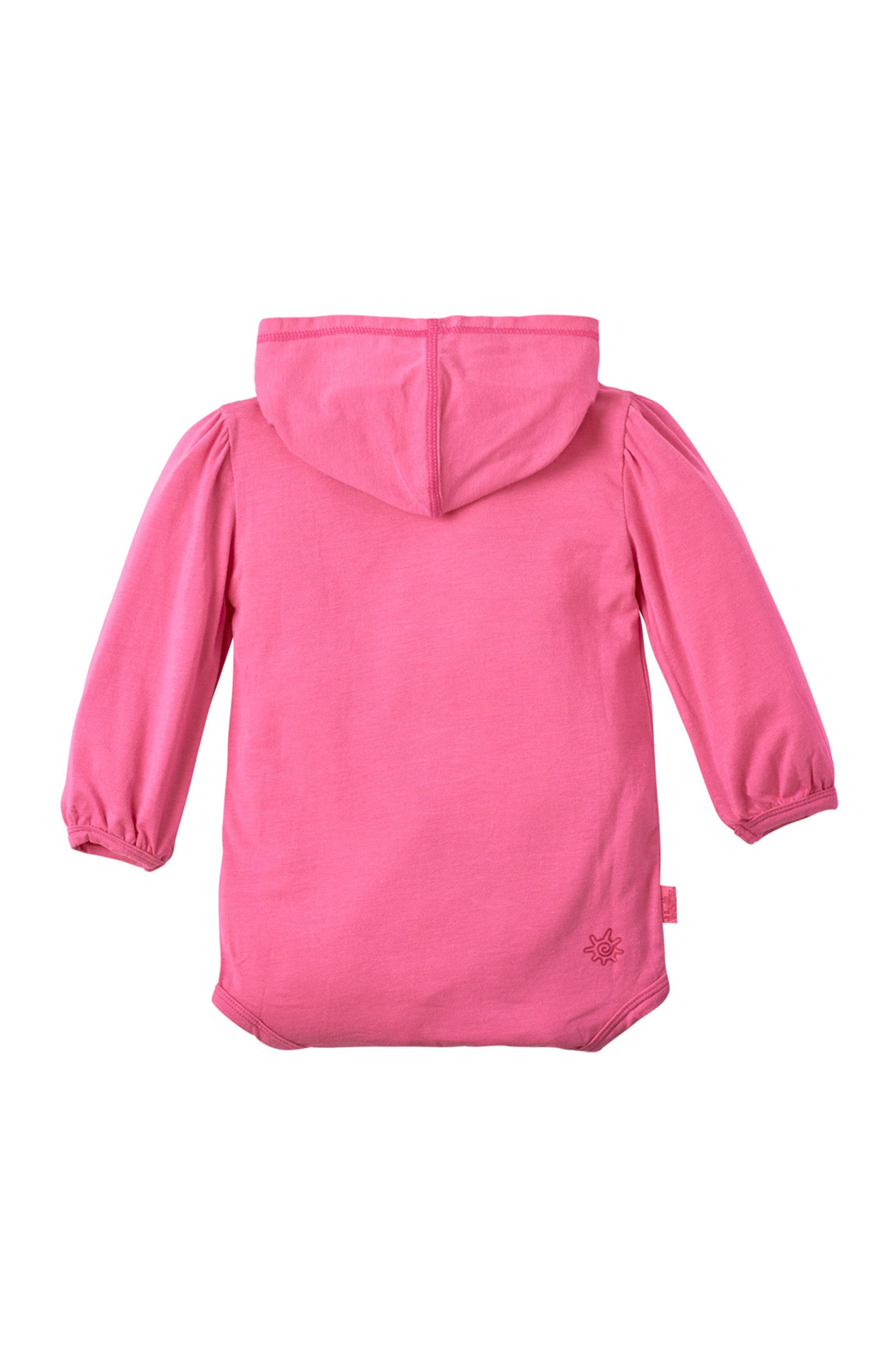Back of the Baby Girl's Hooded Sunzie in Bubblegum|bubblegum