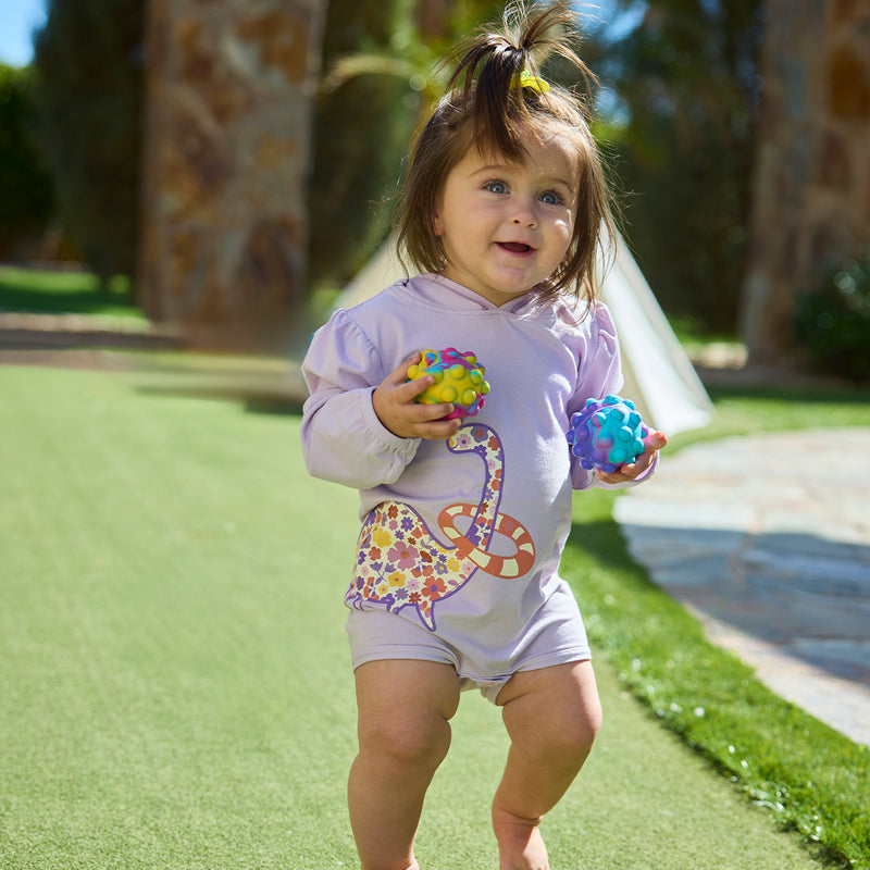 baby girl running in hooded sunzie|tubin-dino