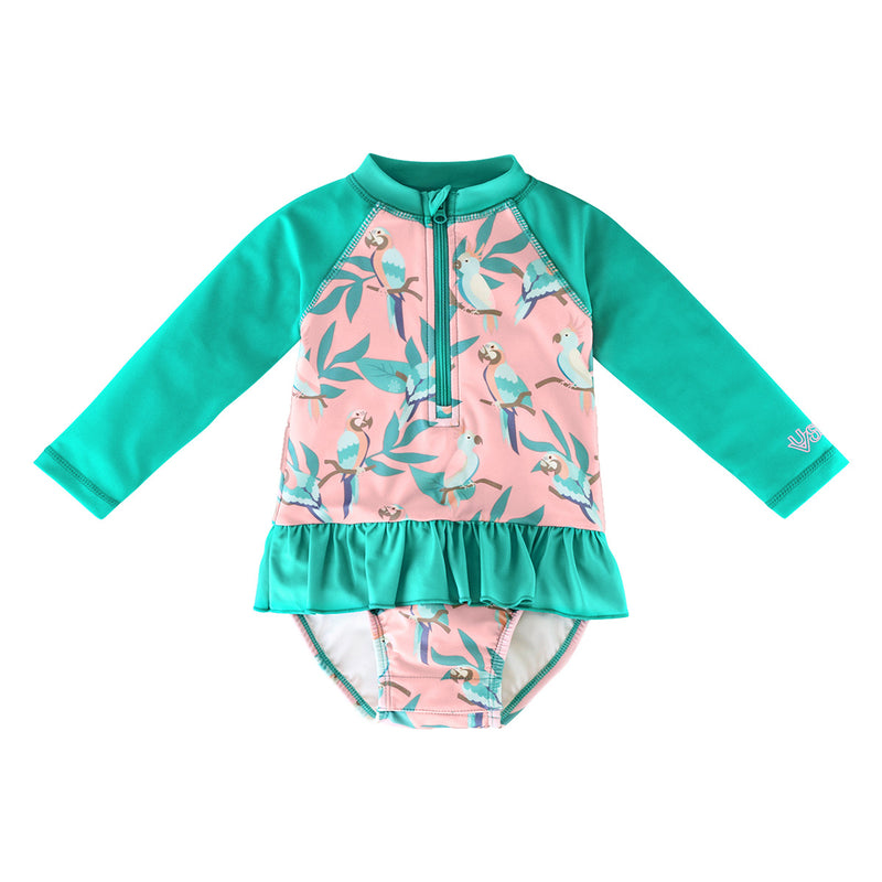 Baby Girl's Long Sleeve Ruffled Swim Suit in Birds of Paradise|birds-in-paradise
