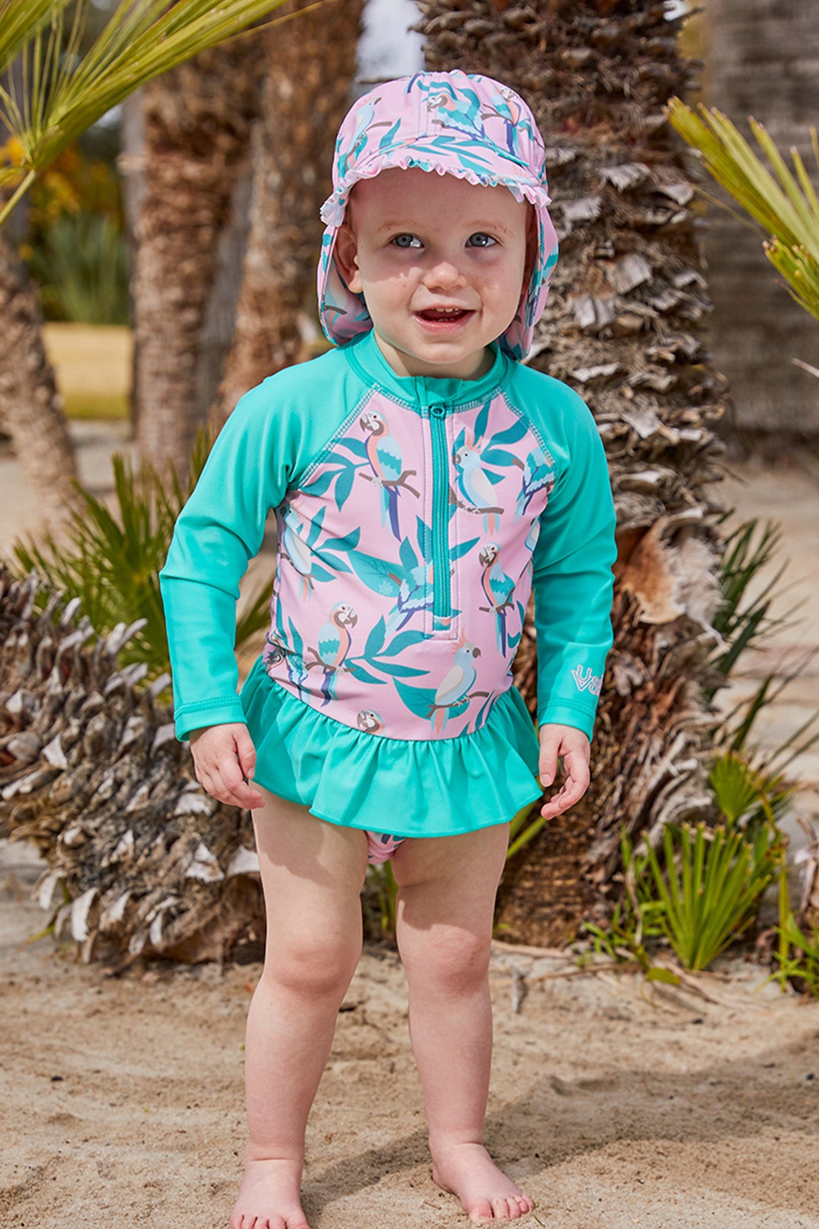Baby in UV Skinz's Baby Girl's Long Sleeve Ruffled Swim Suit|daisy-field