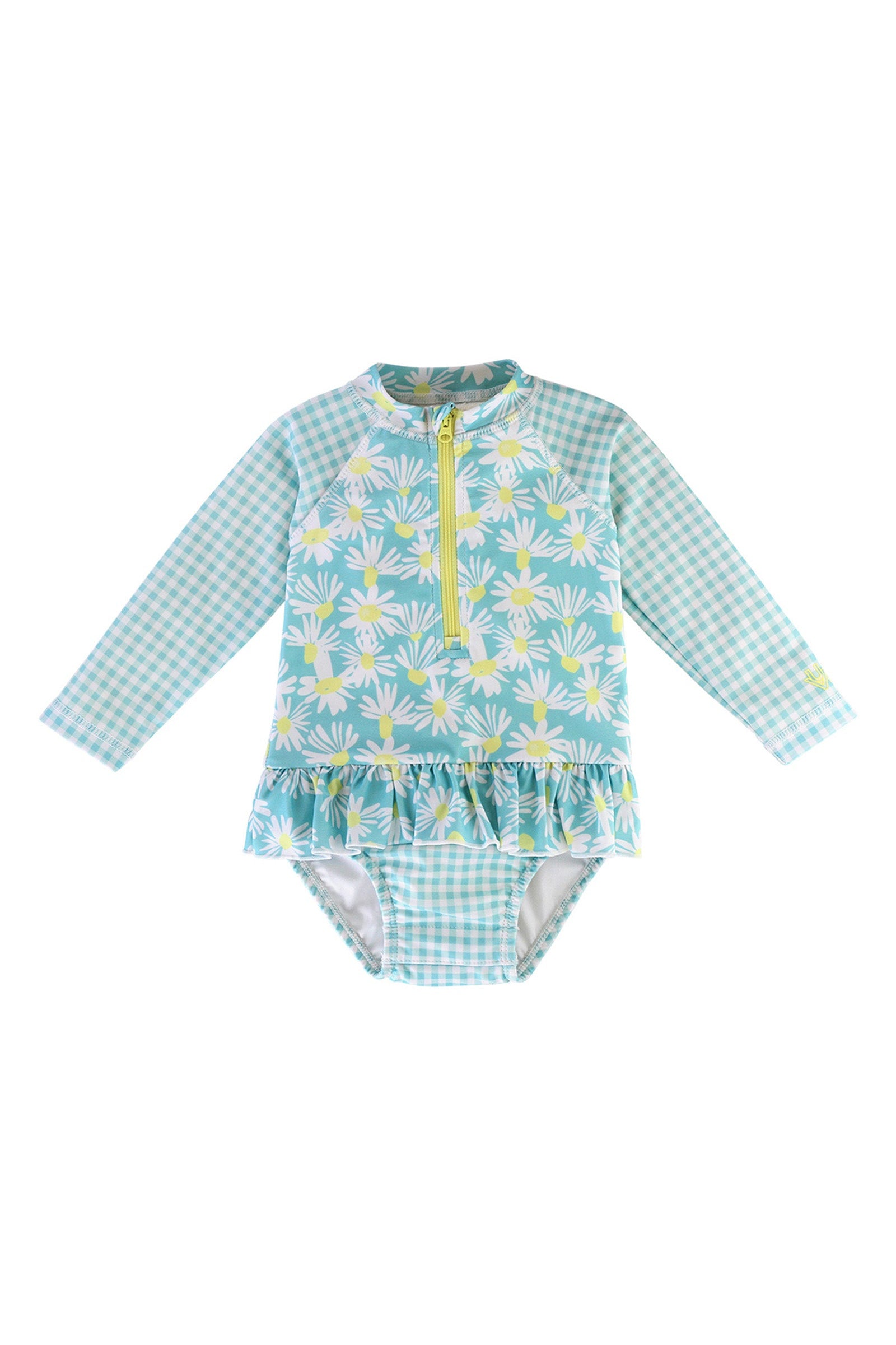 Baby Girl's Long Sleeve Ruffled Swim Suit in Daisy Fields|daisy-field