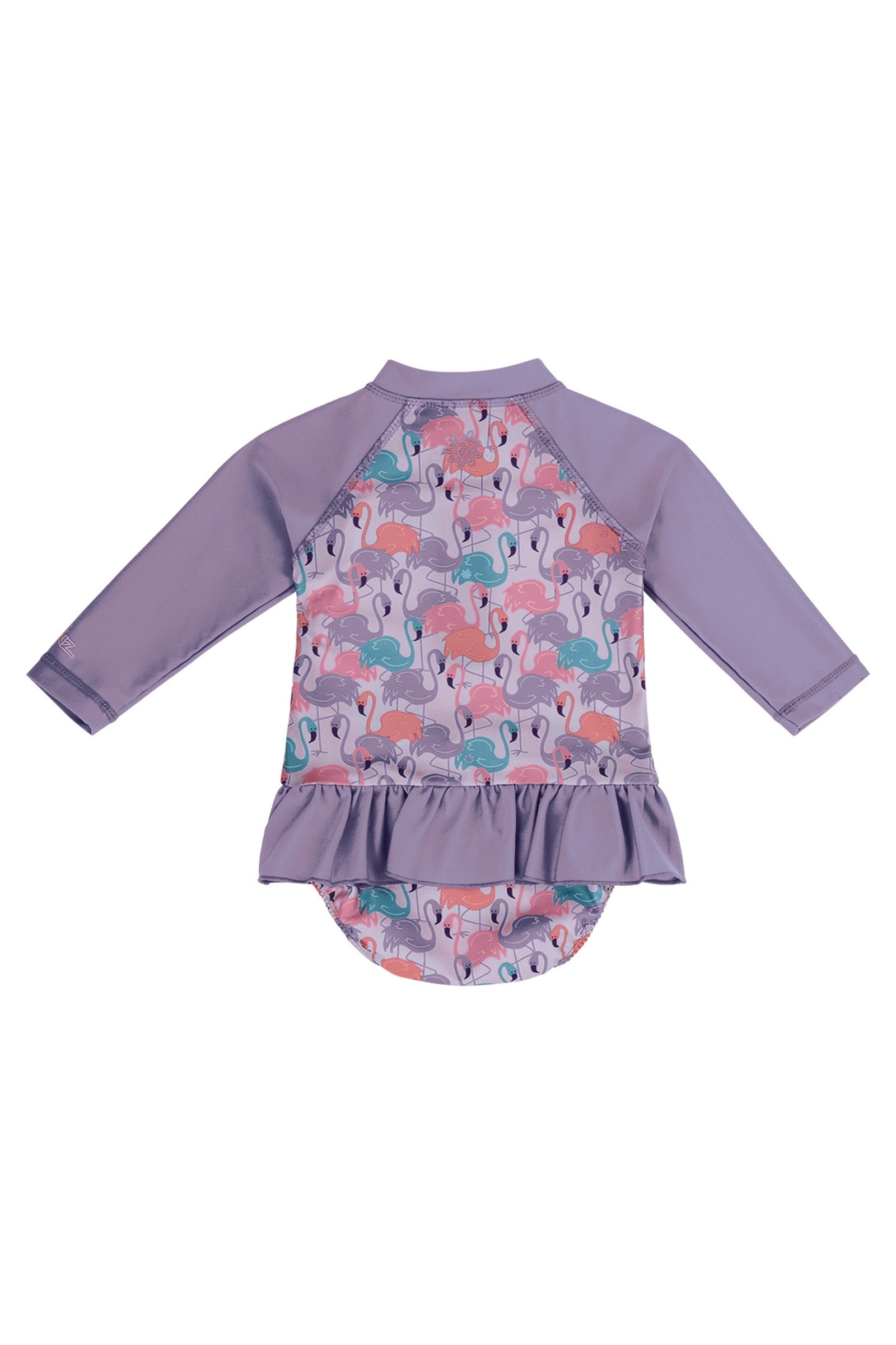 uv skinz baby girls ls ruffled swim suit back view|fancy-flamingos