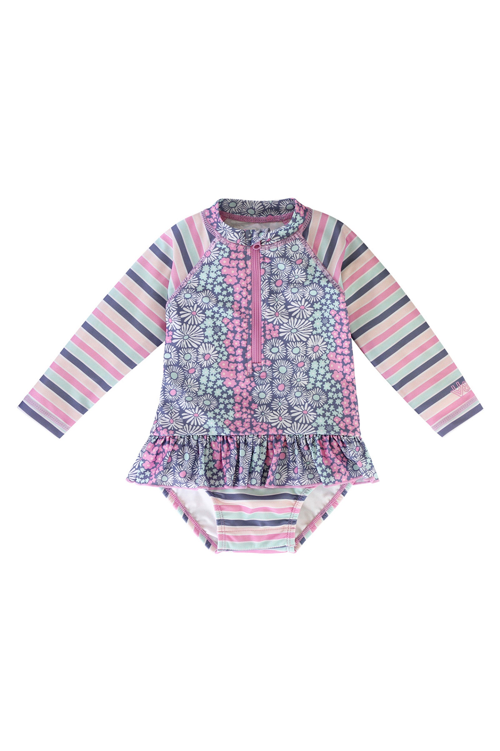 Baby Girl's Long Sleeve Ruffled Swim Suit in Wandering Flowers