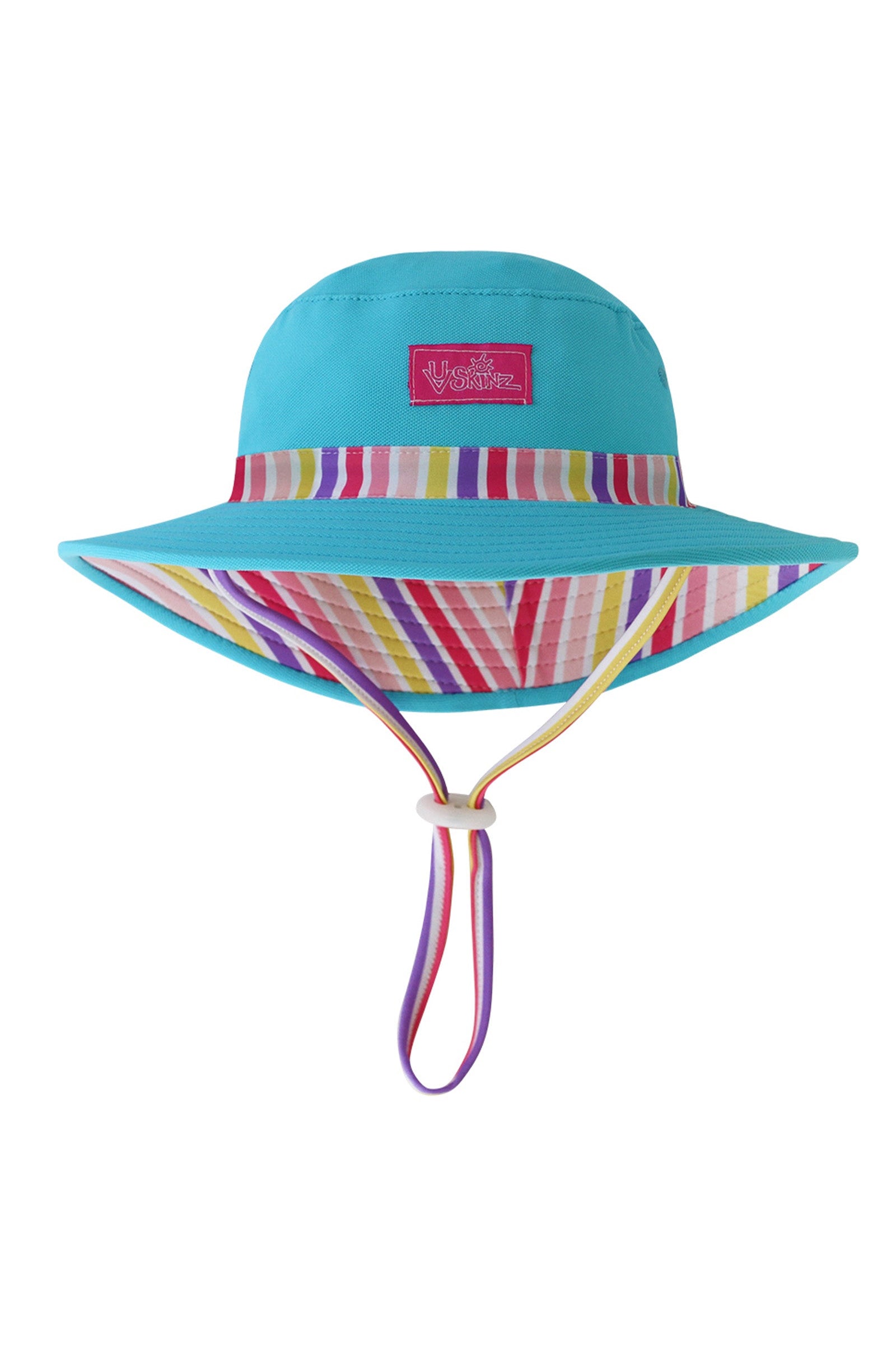 Close up of the baby girl's swim hat in sunny hugs stripe|sunny-hugs-stripe