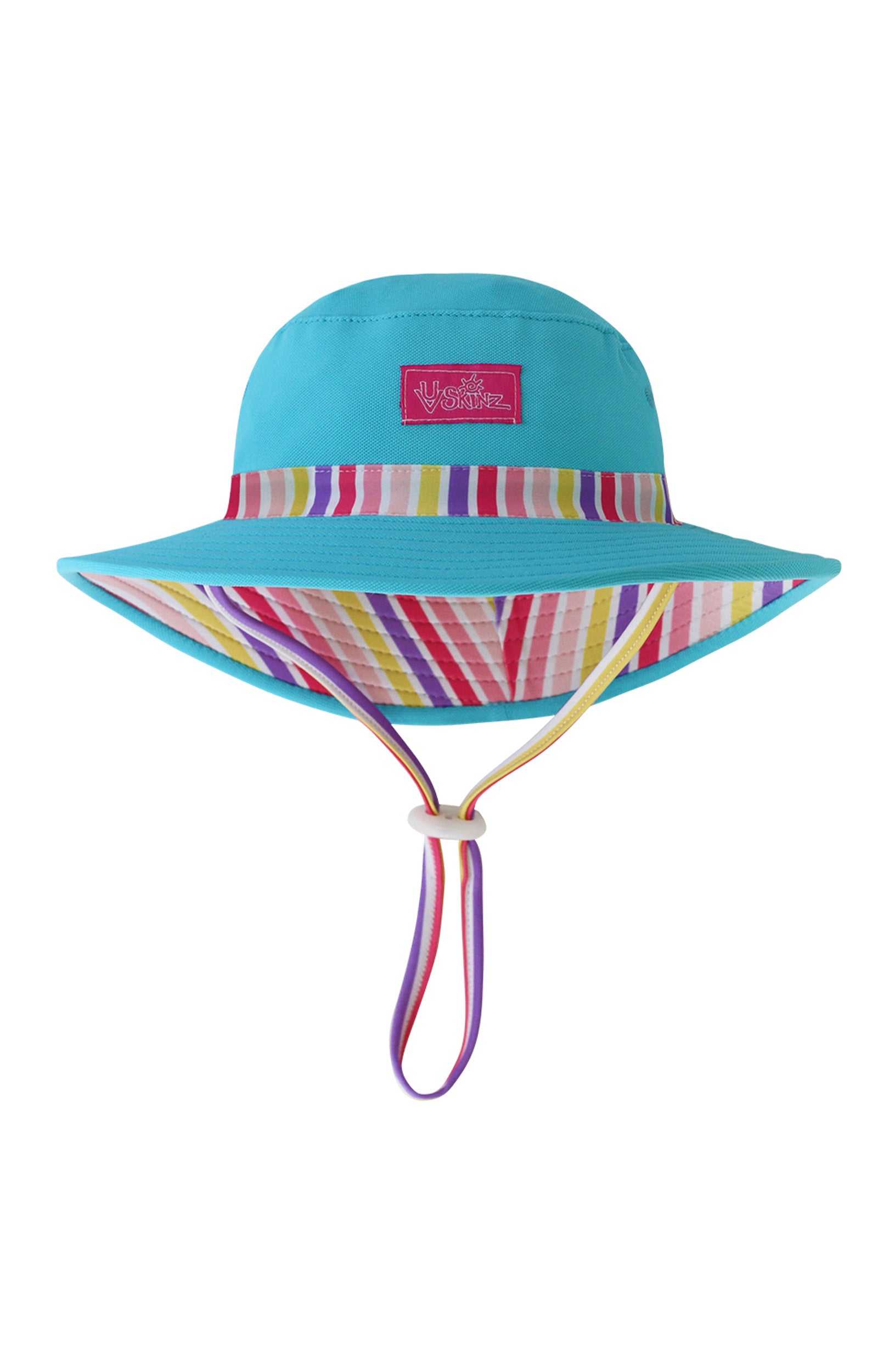 Close up of the baby girl's swim hat in sunny hugs stripe|sunny-hugs-stripe