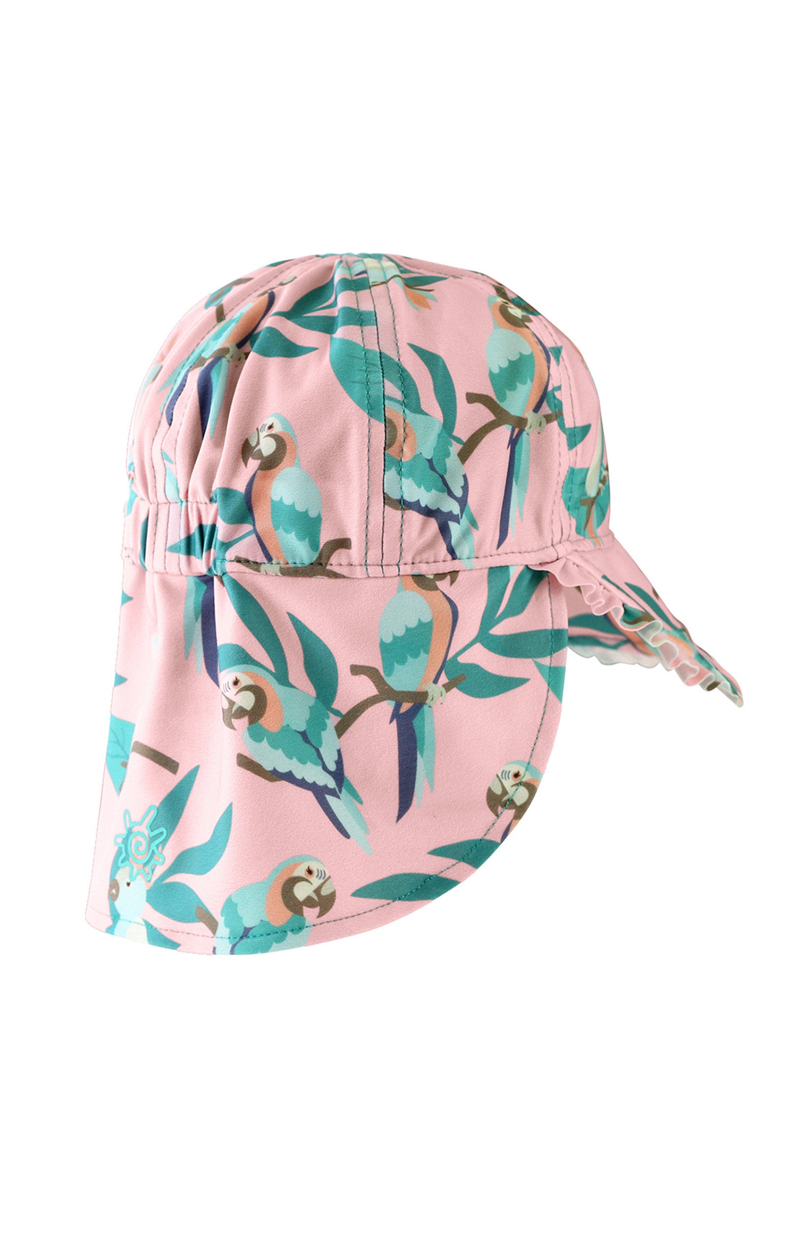 back of the baby girl's swim flap hat in birds in paradise|birds-in-paradise