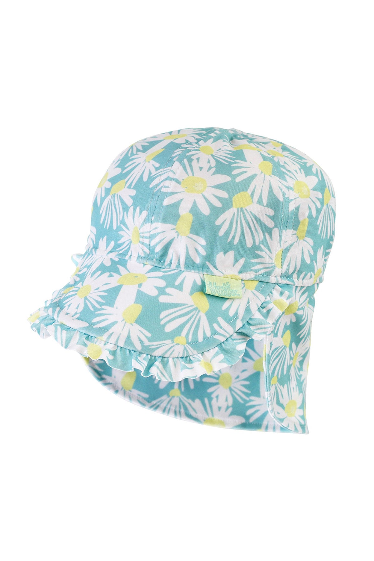 baby girl's swim flap hat in birds in daisy field