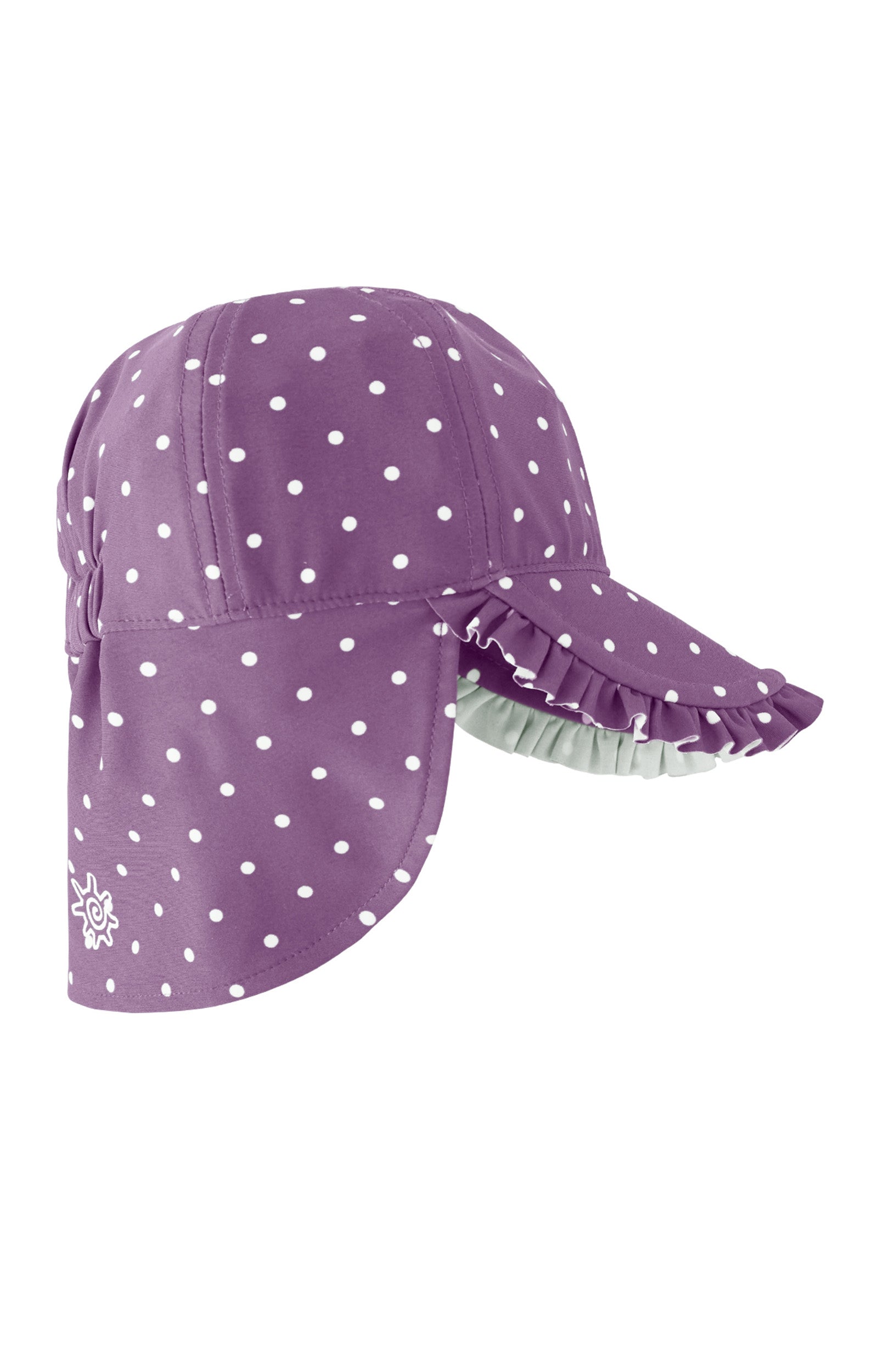 Back of the baby girls swim flap hat in mulberry dot|mulberry-dot