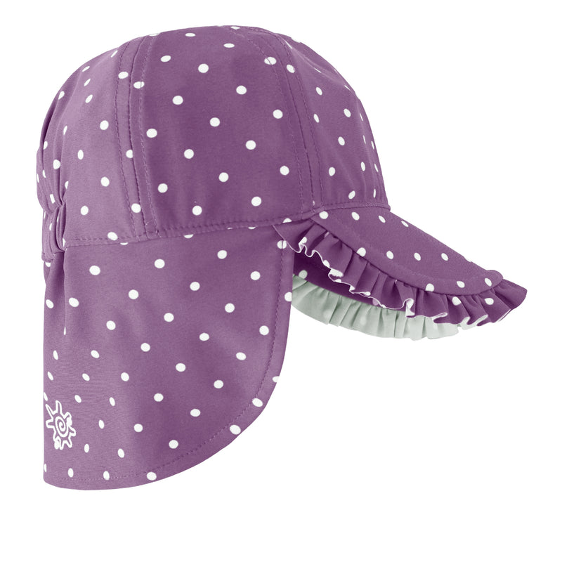 Back of the baby girls swim flap hat in mulberry dot|mulberry-dot