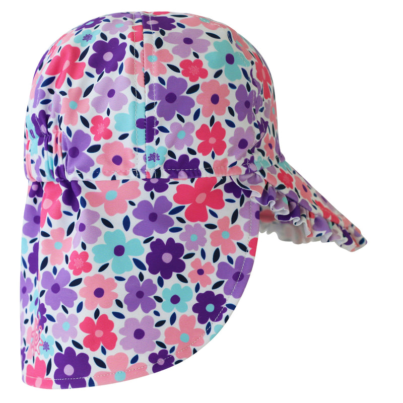 back of the baby girl's swim flap hat in purple poppy|purple-poppy