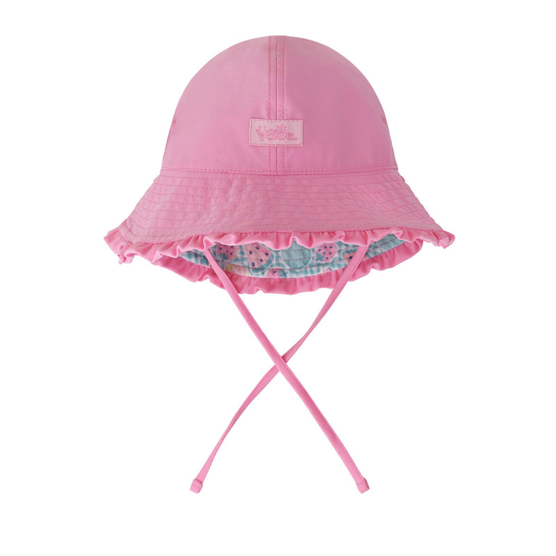 Reversed view of UV Skinz's baby girl's reversible sun hat in fruit fiesta|fruit-fiesta