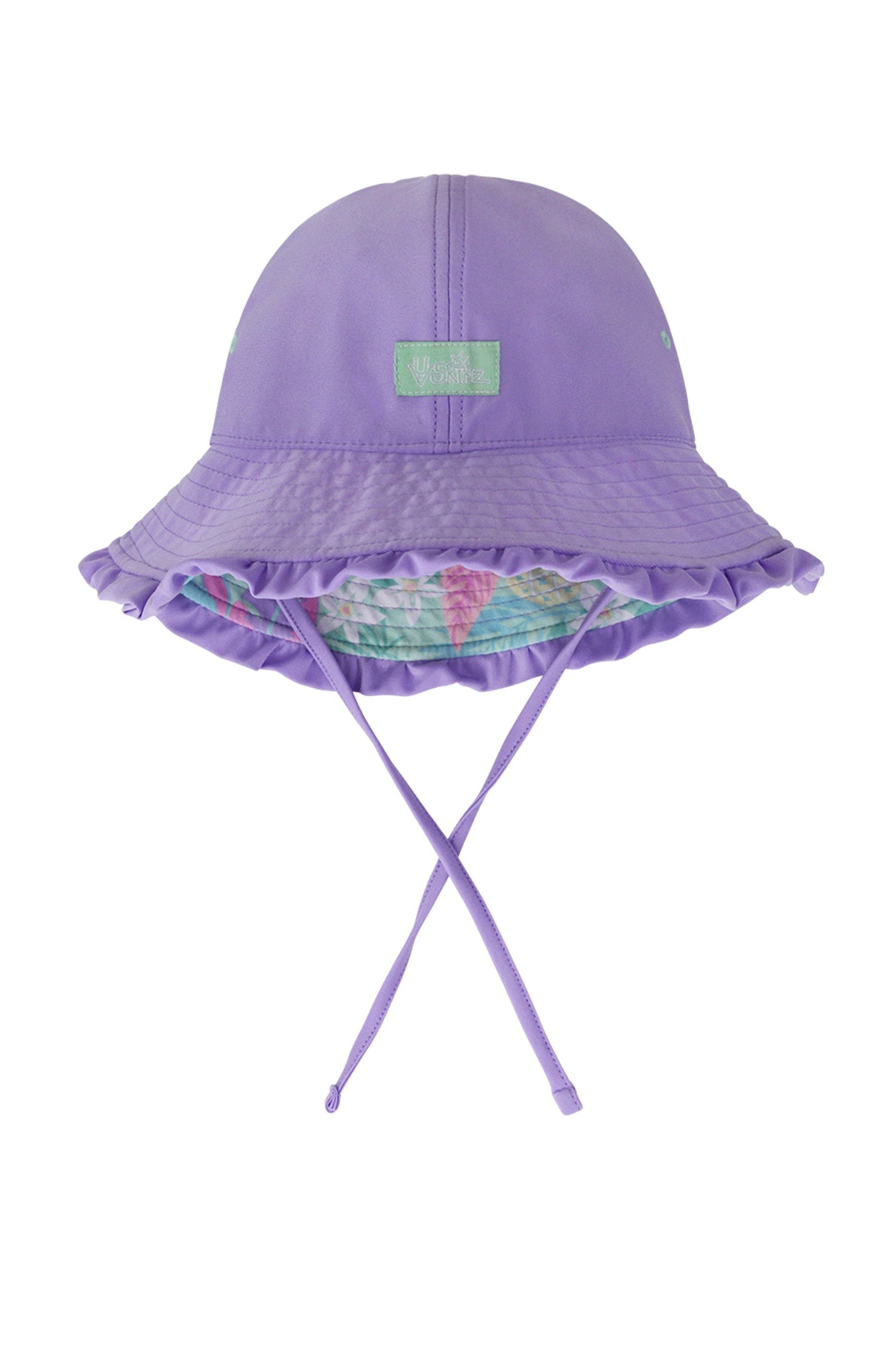 Reversed view of UV Skinz's baby girl's reversible sun hat in hidden pineapples|hidden-pineapples
