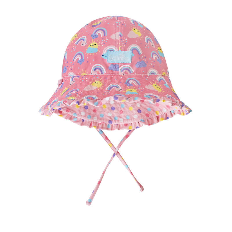 Reversed view of UV Skinz's baby girl's reversible sun hat in over the rainbow|over-the-rainbow