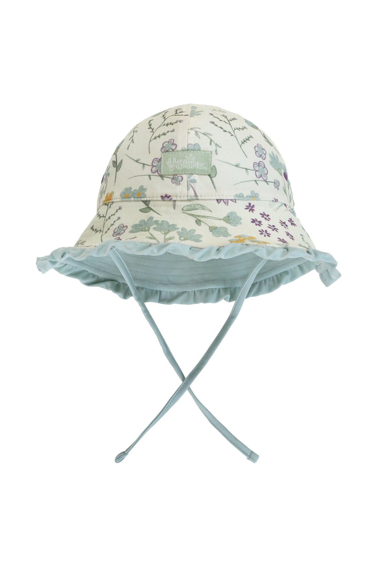baby girl reversible swim hat in springtime doodle