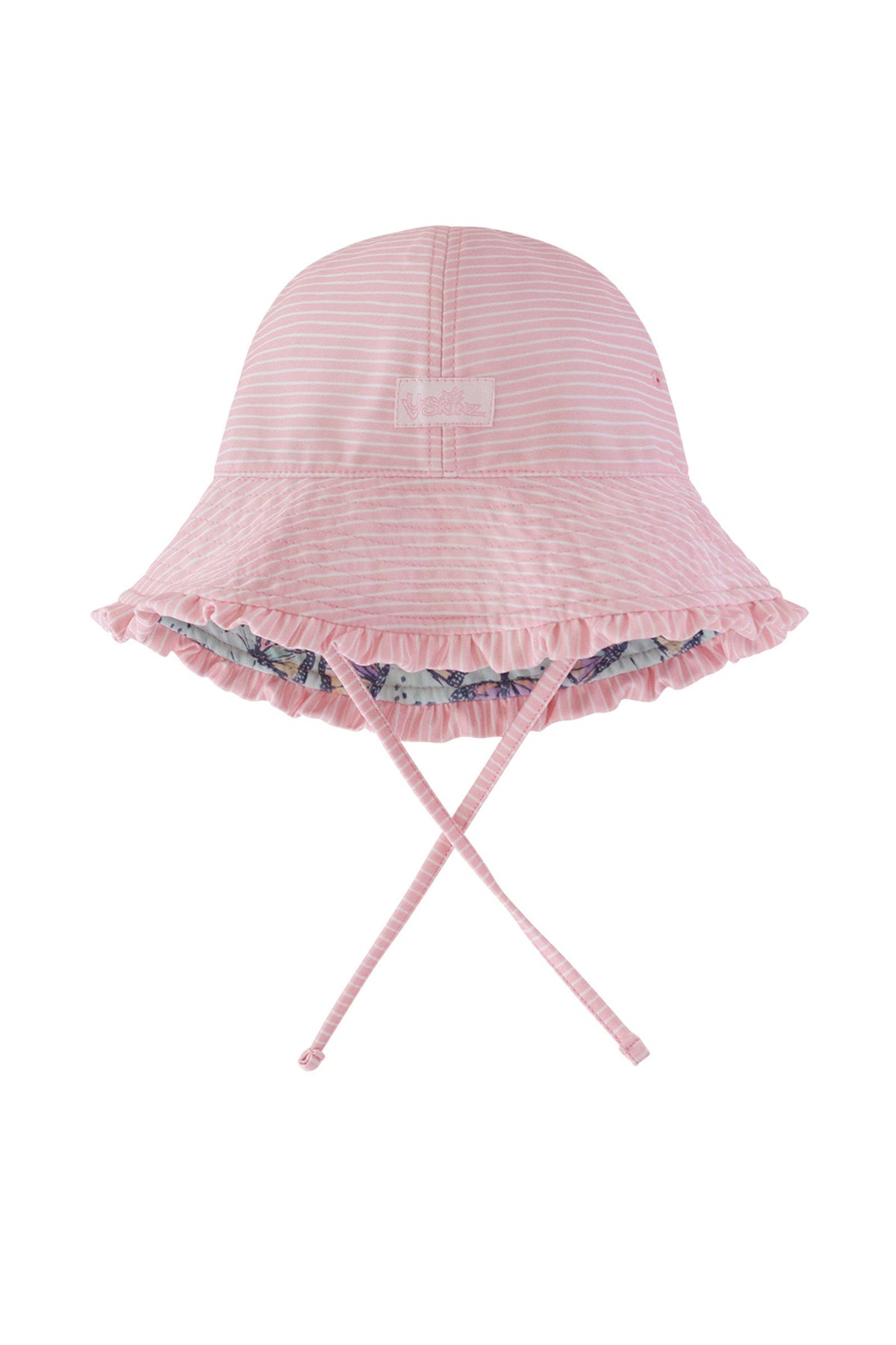 Reversed view of UV Skinz's baby girl's reversible sun hat in sweet butterflies