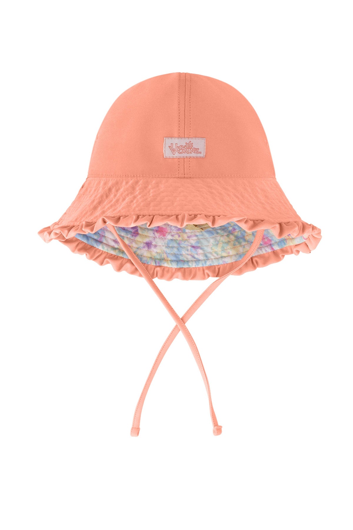 Reversed view of UV Skinz's baby girl's reversible sun hat in tie dye splash