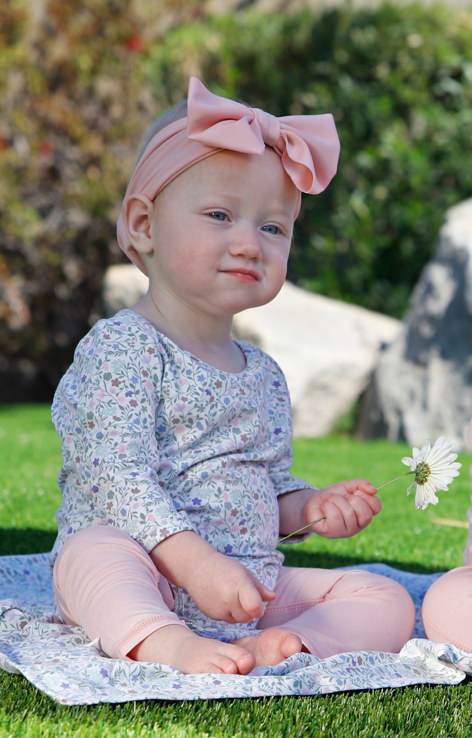 baby in swim bow headband|dusty-pink