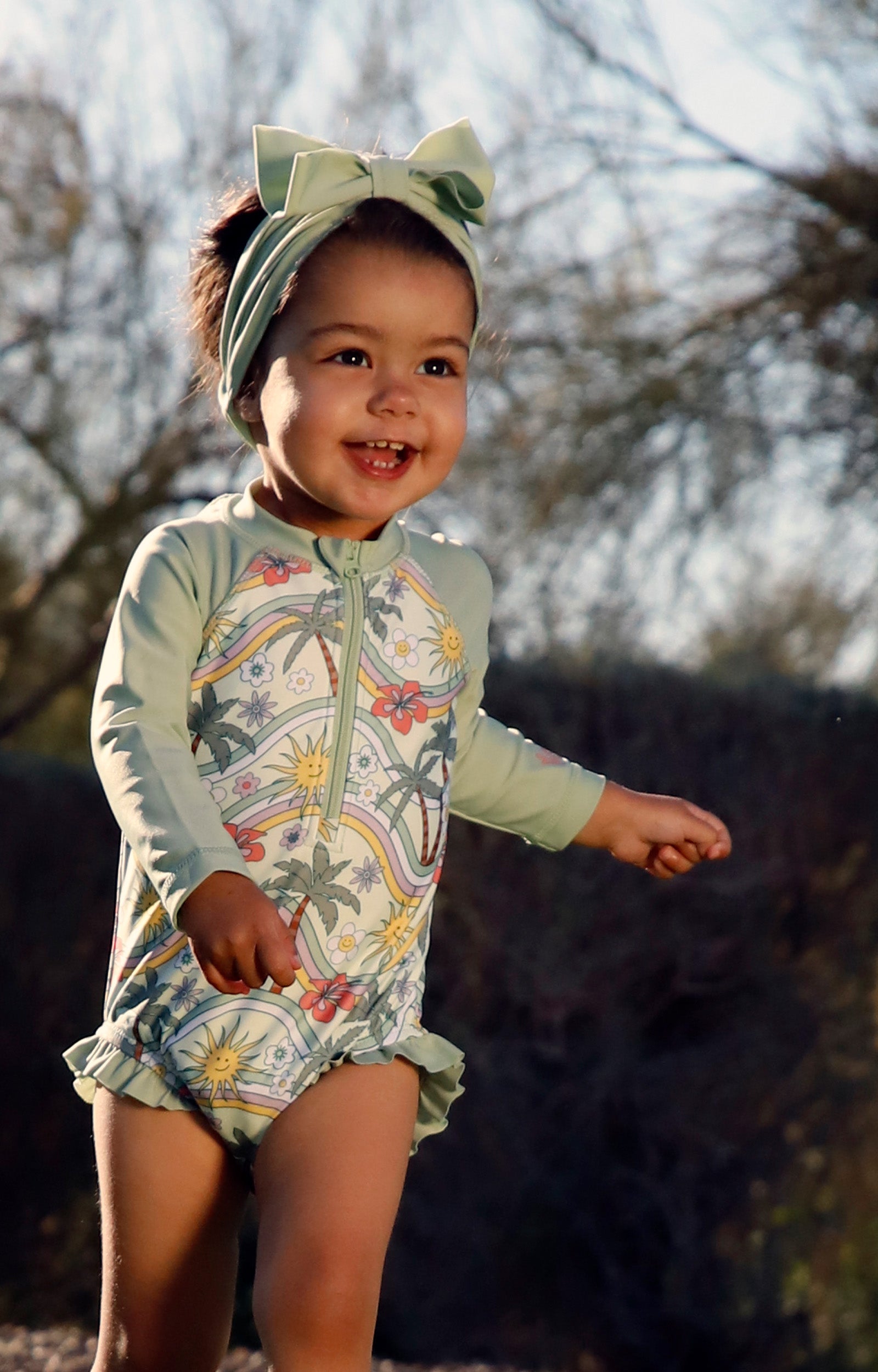 baby in swim bow headband|frosty-green