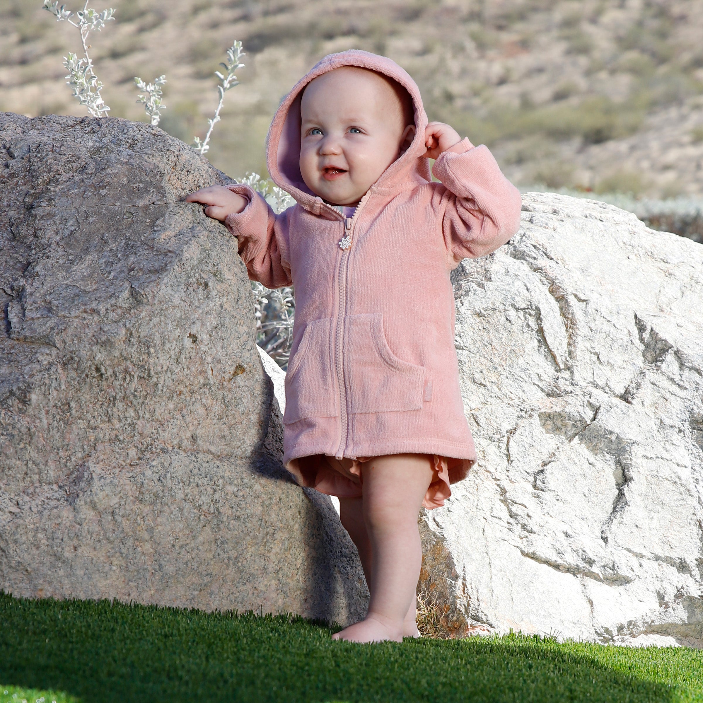 baby in hooded terry beach cover up|dusty-pink