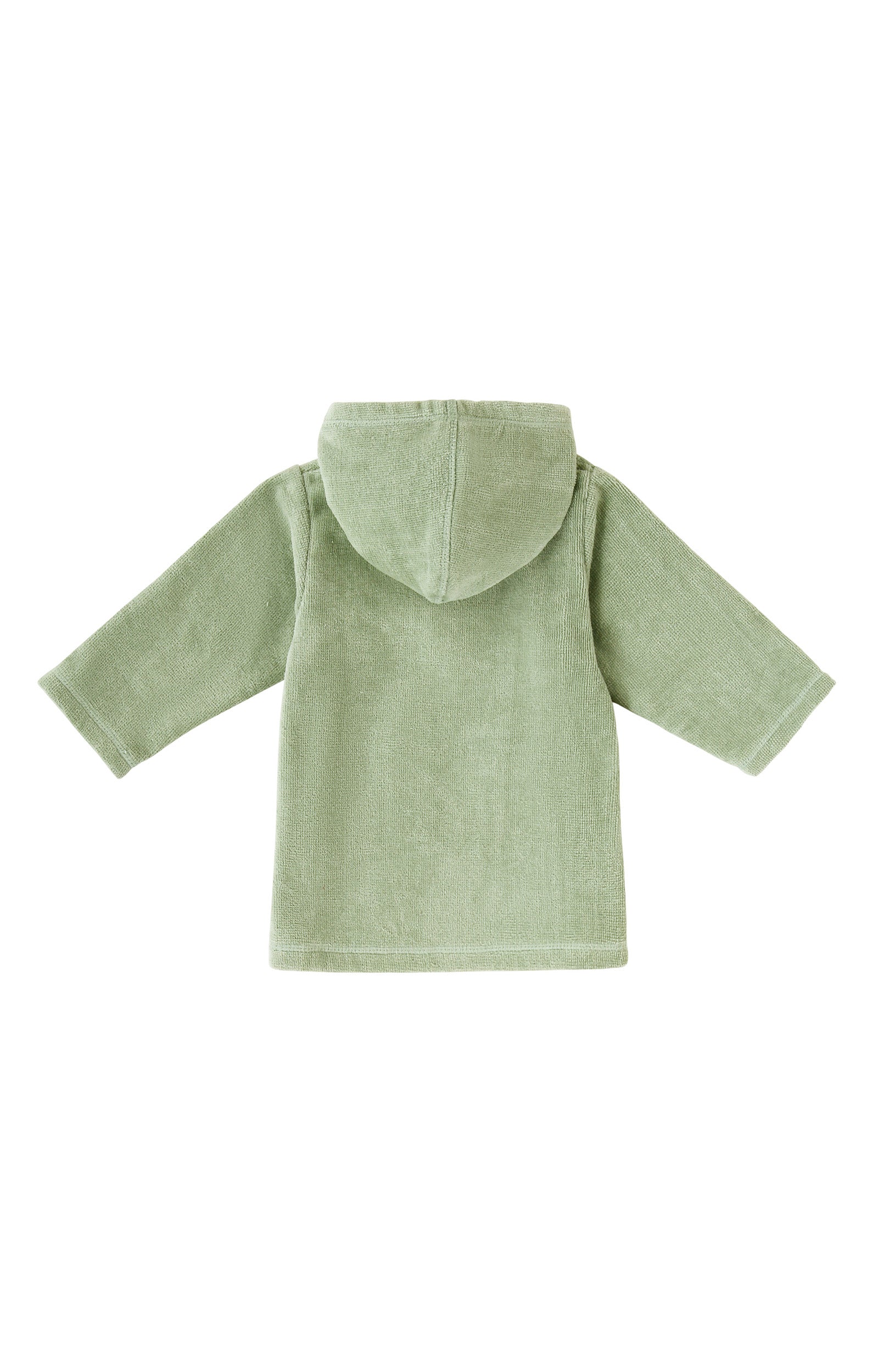 back view of baby hooded terry beach cover up in frosty green|frosty-green