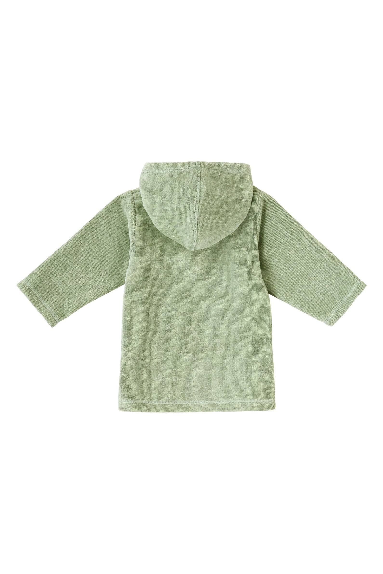 back view of baby hooded terry beach cover up in frosty green|frosty-green