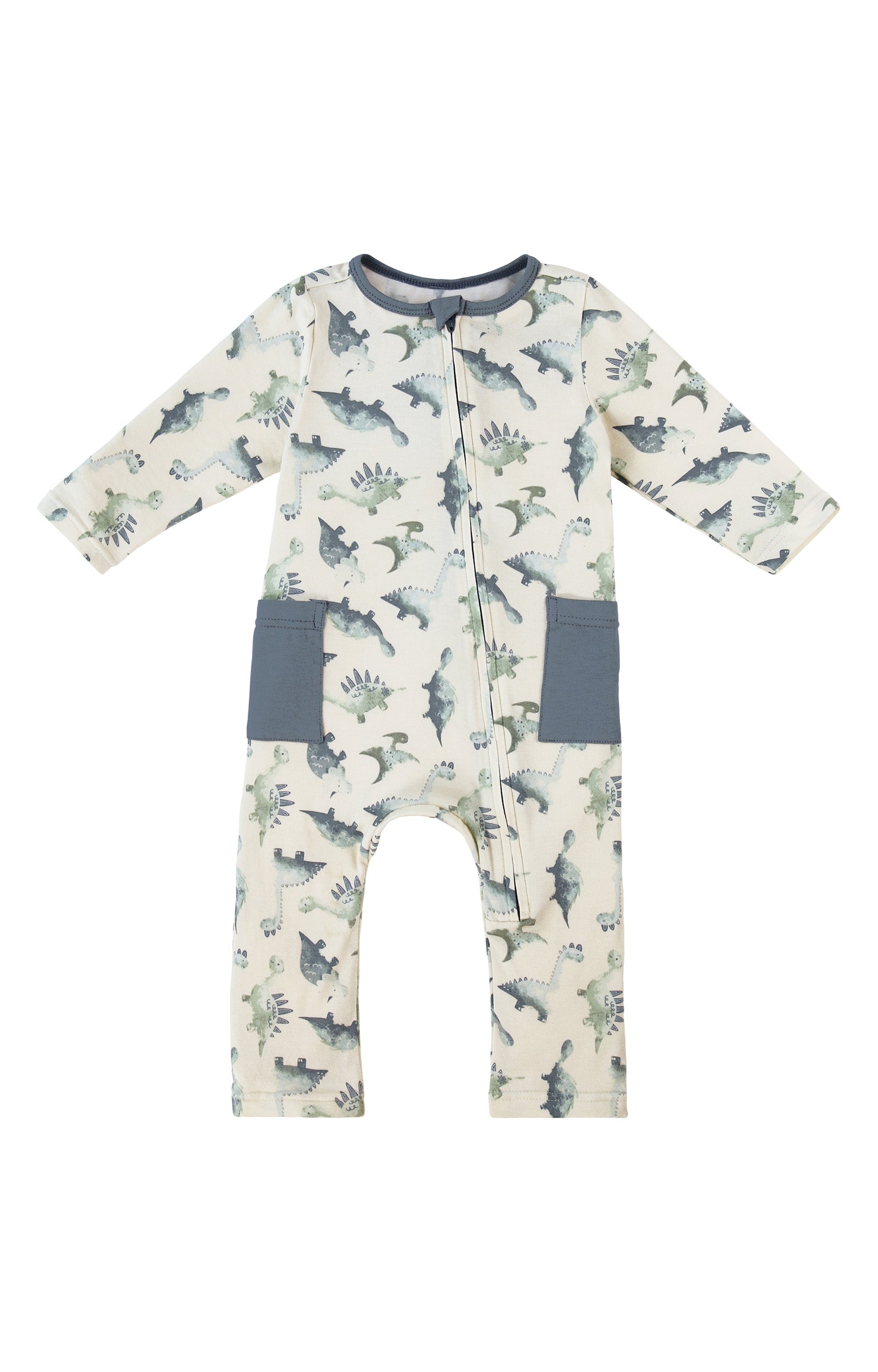 baby long sleeve everyday romper in watercolor dinos|watercolor-dinos
