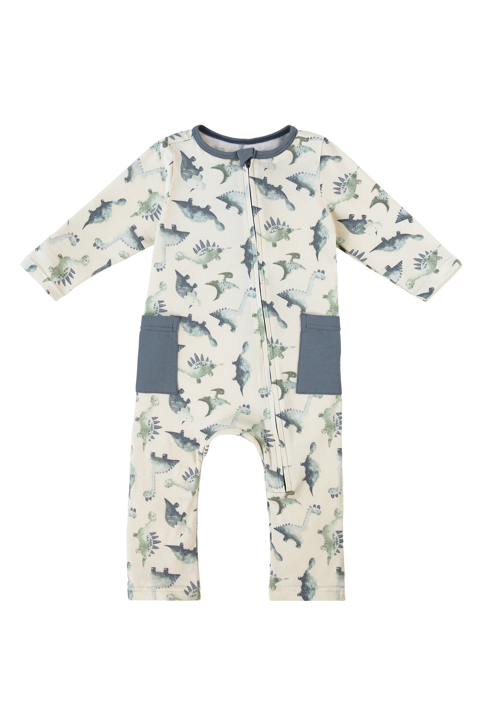 baby long sleeve everyday romper in watercolor dinos|watercolor-dinos