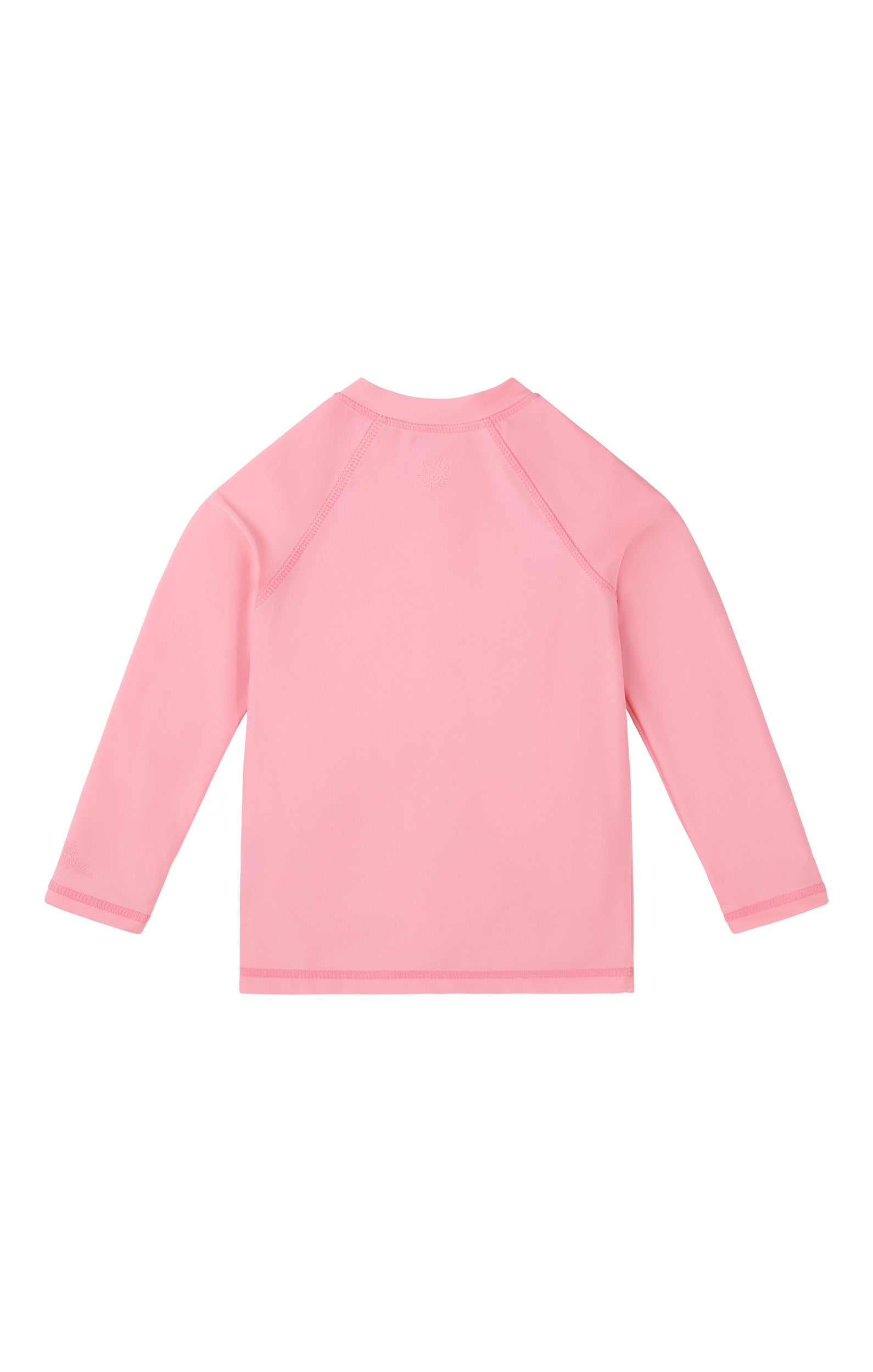 back view of baby long sleeve full zip swim rashguard in light pink|light-pink