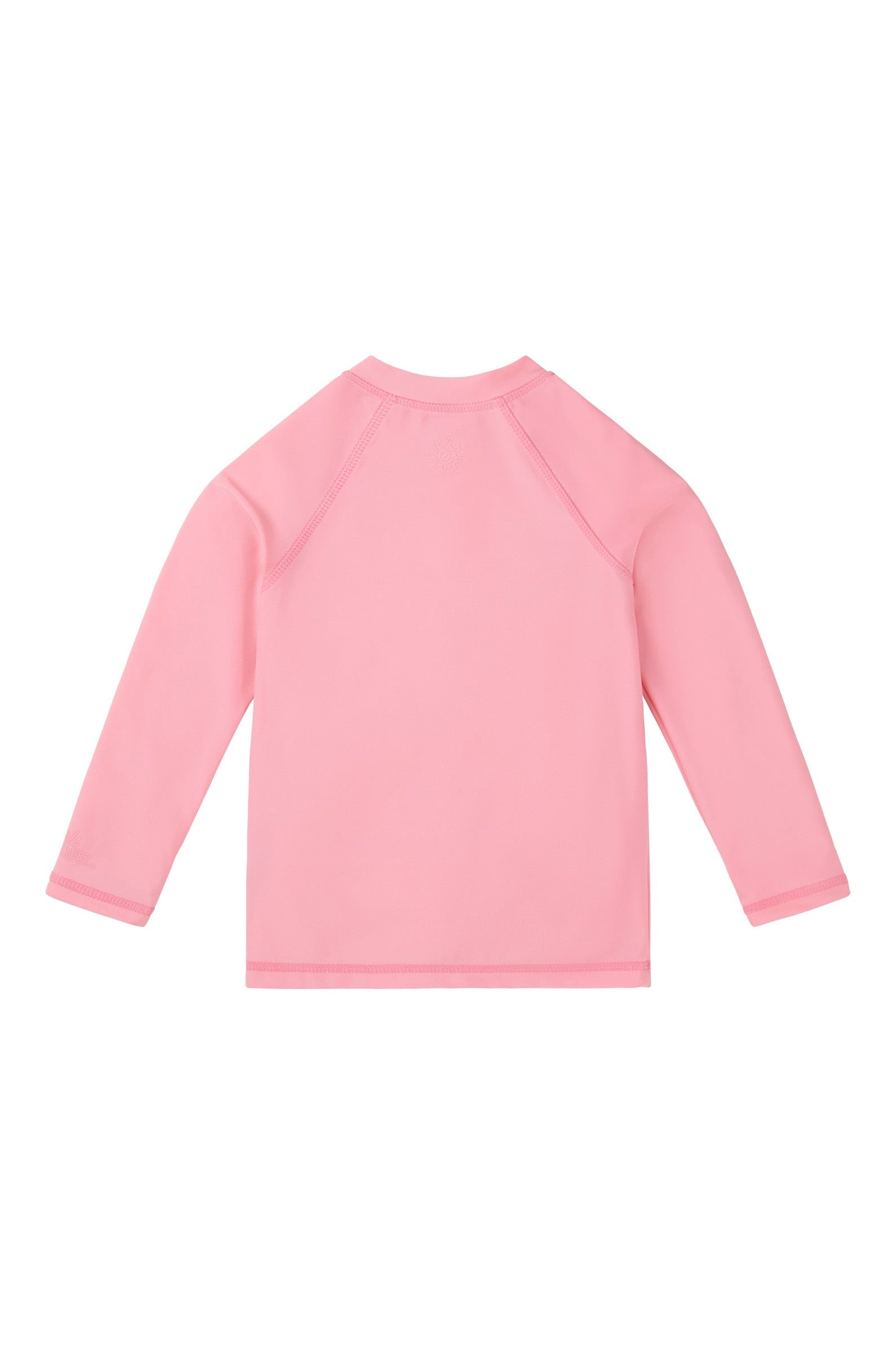 back view of baby long sleeve full zip swim rashguard in light pink|light-pink