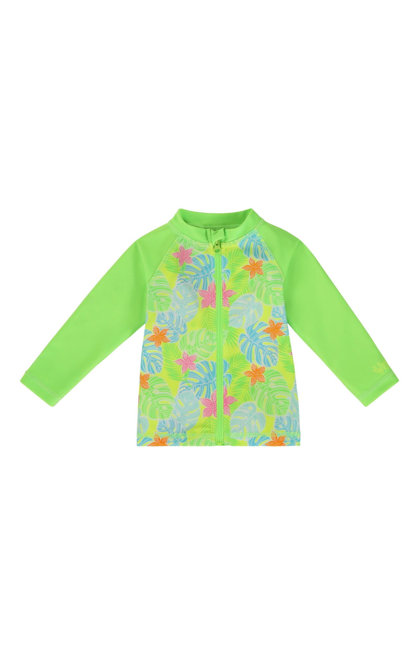 baby long sleeve full zip swim rashguard in neon tropics|neon-tropics