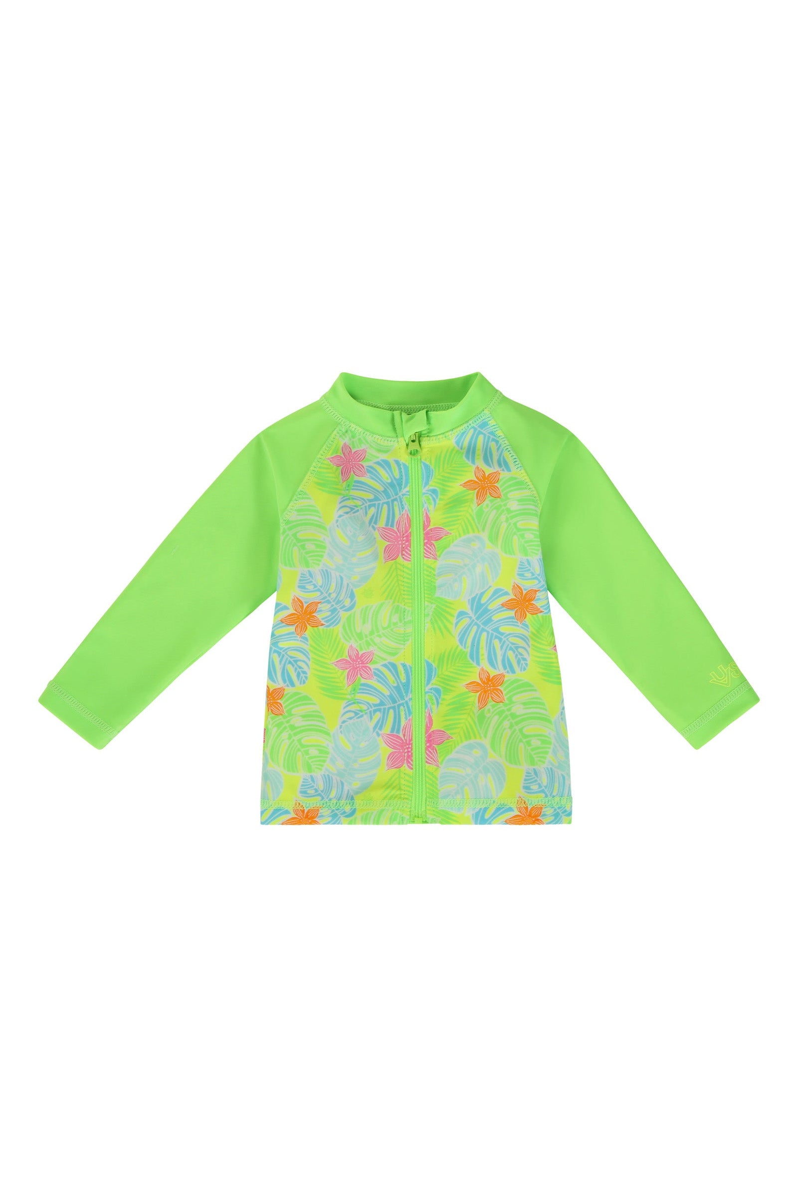 baby long sleeve full zip swim rashguard in neon tropics|neon-tropics