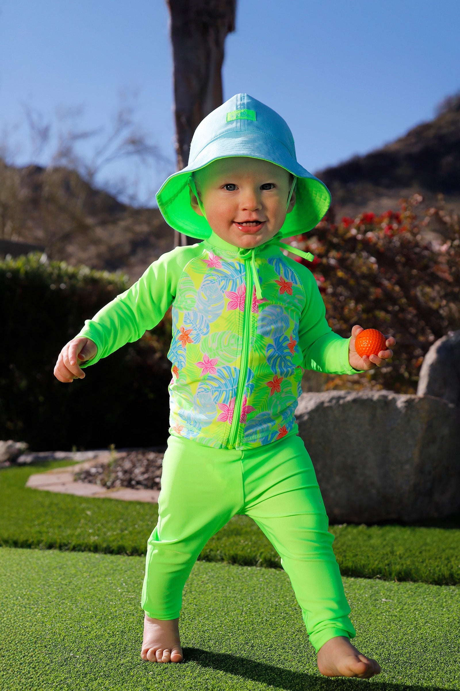 baby in swim leggingz|neon-green