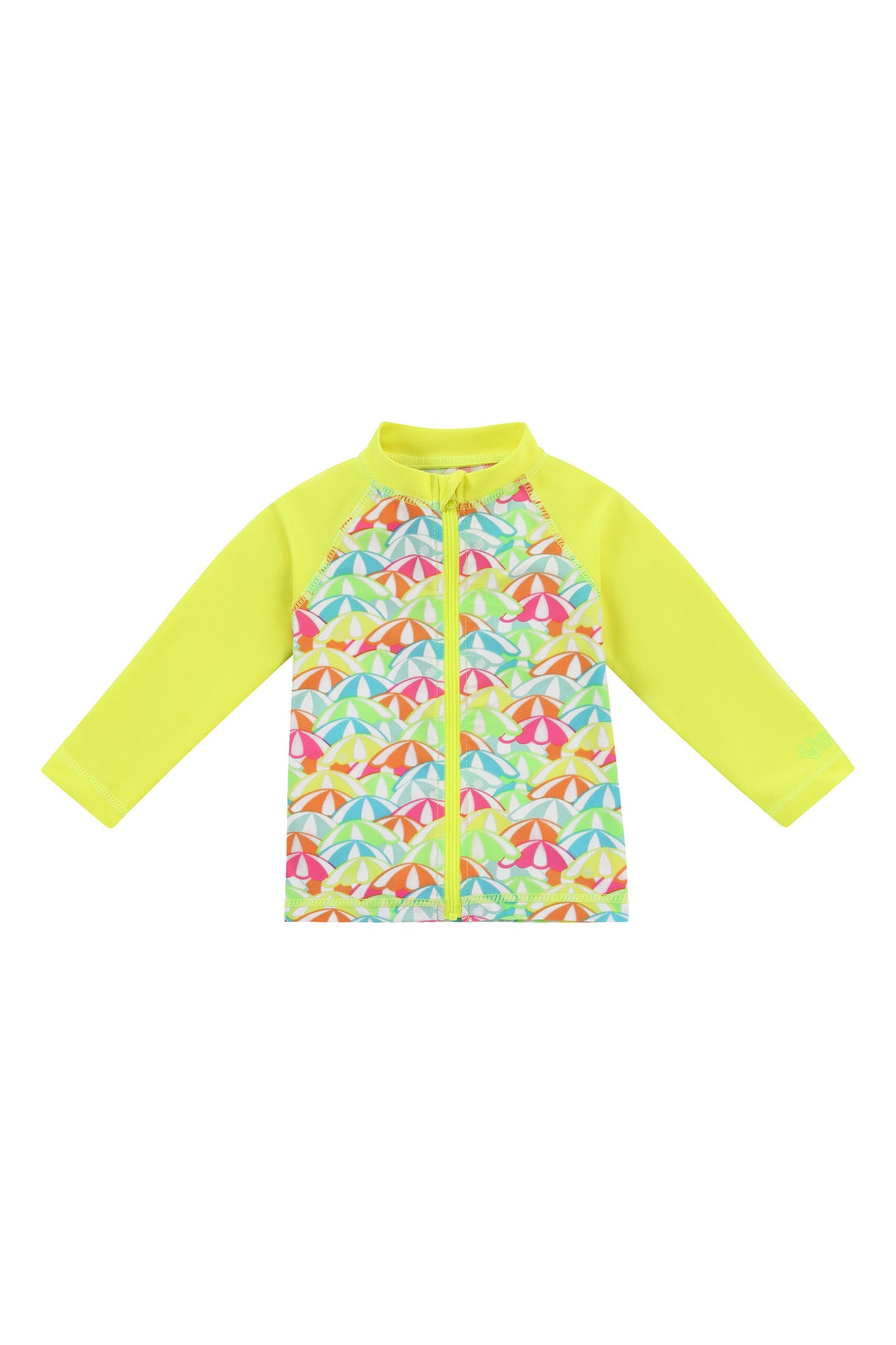 baby long sleeve full zip swim rashguard in neon umbrellas|neon-umbrellas