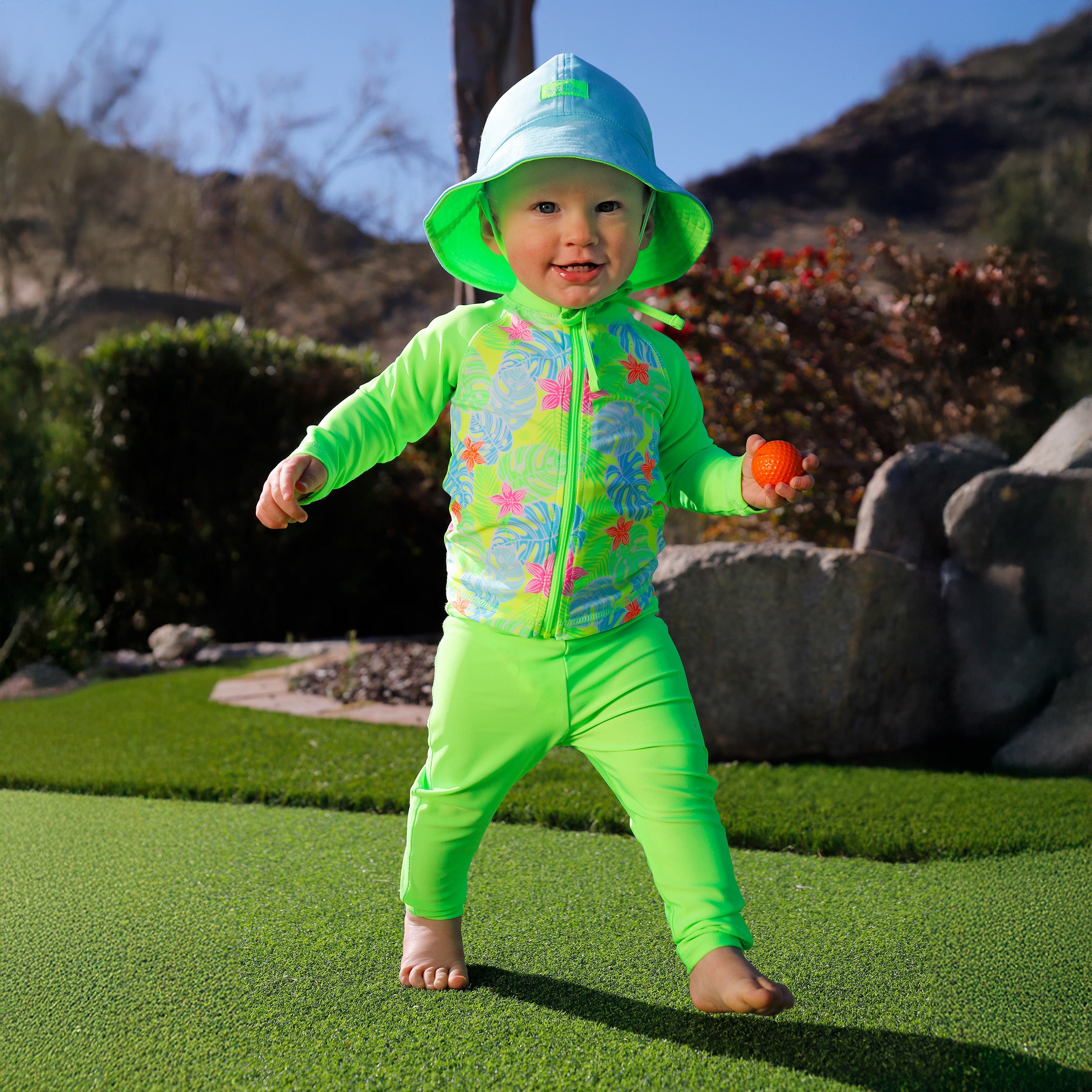 baby in neon long sleeve full zip rashguard|neon-tropics