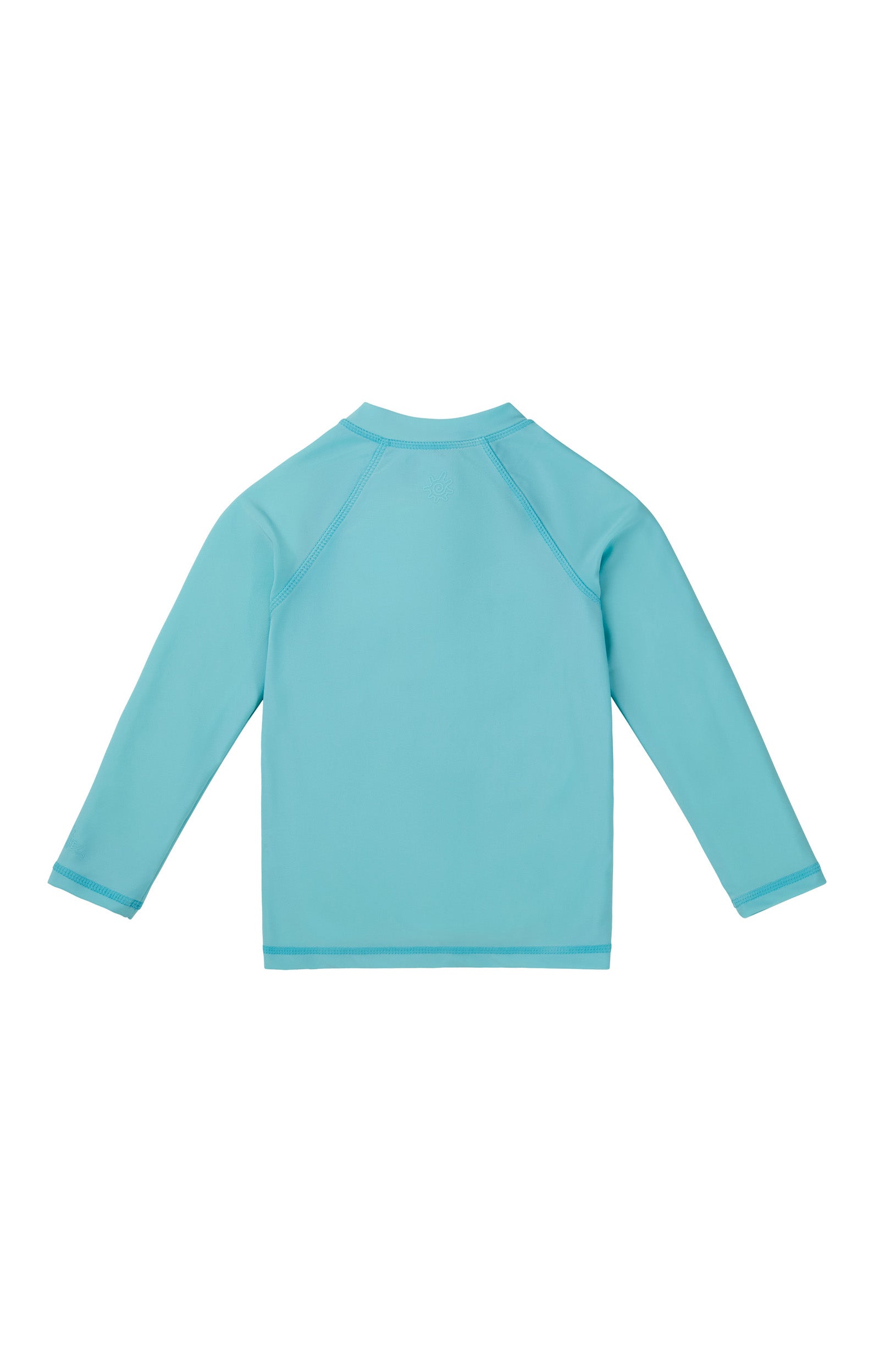 back view of baby long sleeve full zip swim rashguard in skyline|skyline