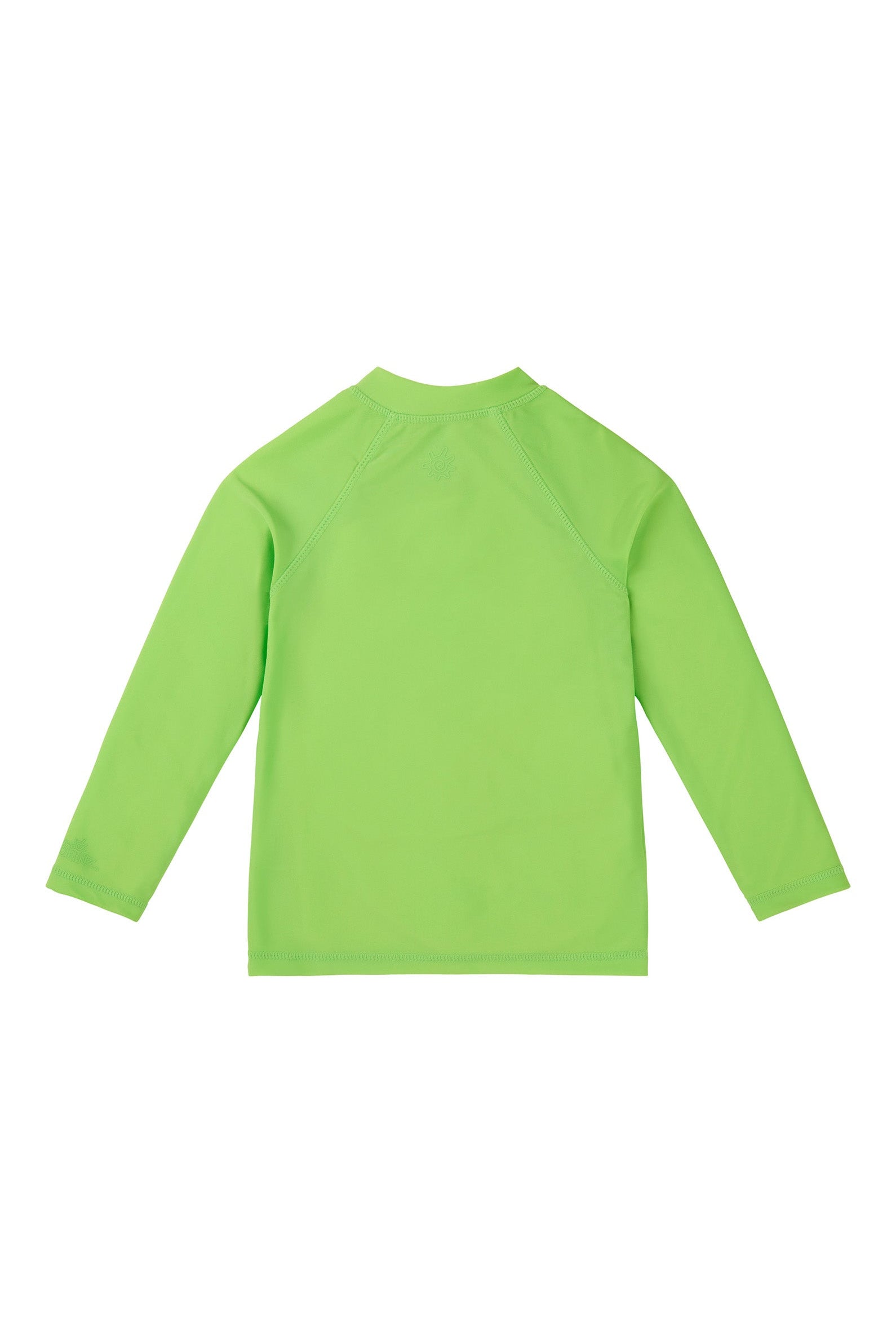 back view of kids full zip long sleeve rashguard in summer green|summer-green