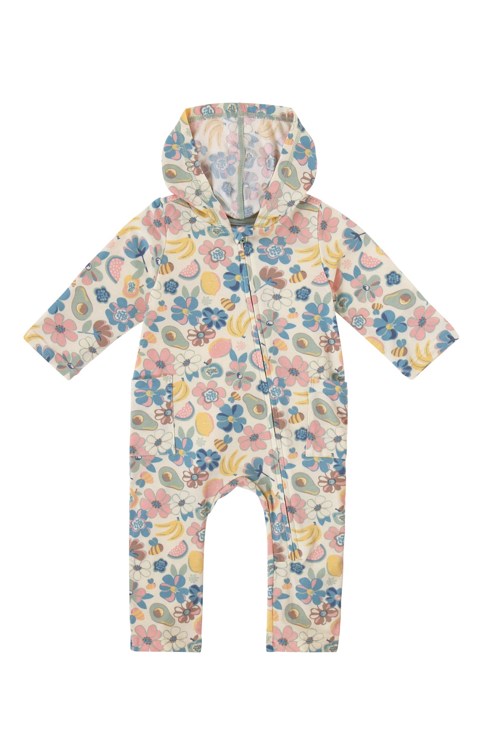 baby long sleeve everyday hooded romper in fruit orchard|fruit-orchard